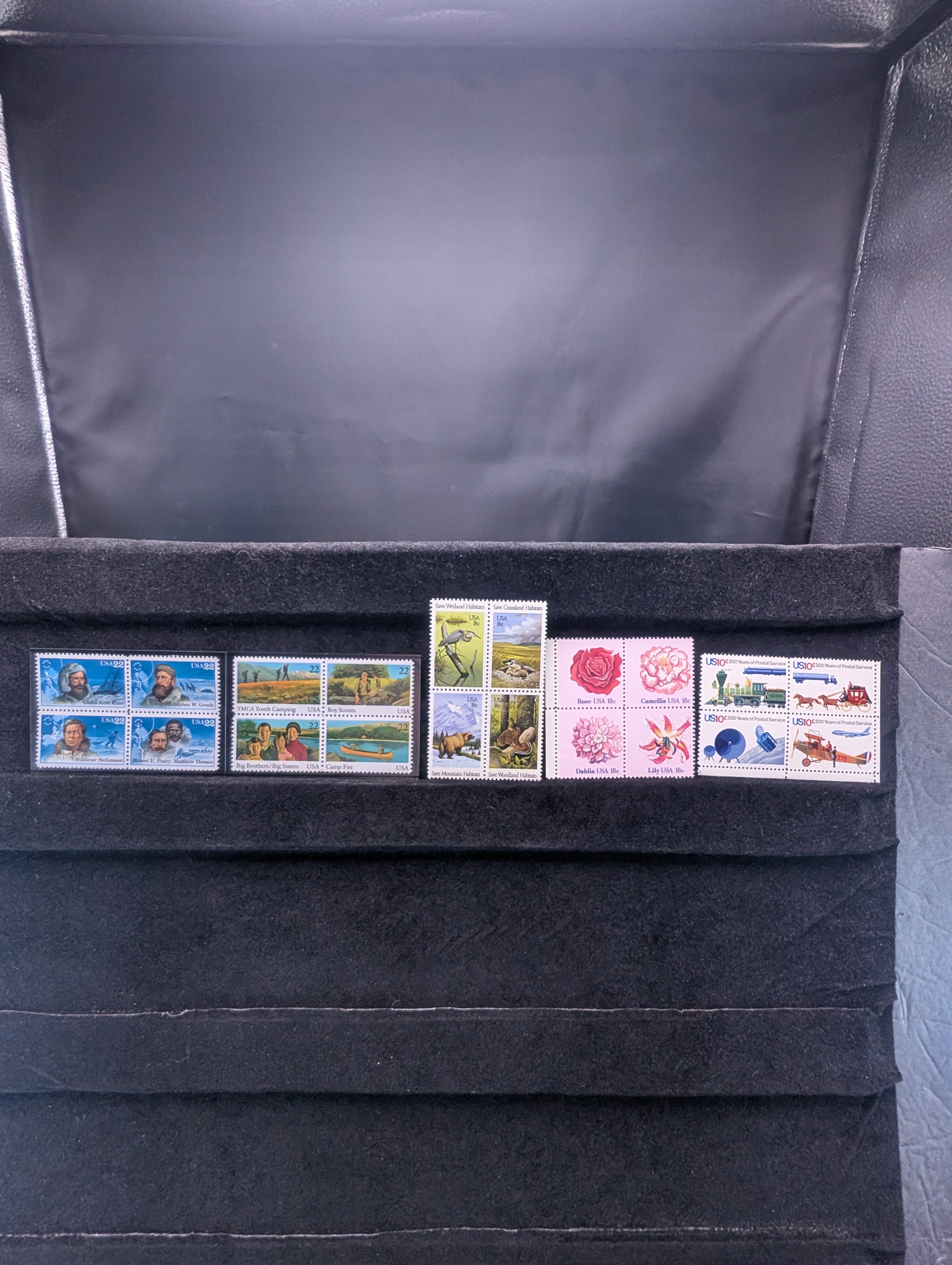 (5) Assorted U.S. Four Block Stamps, All Mint, Original Gum, Never Hinged