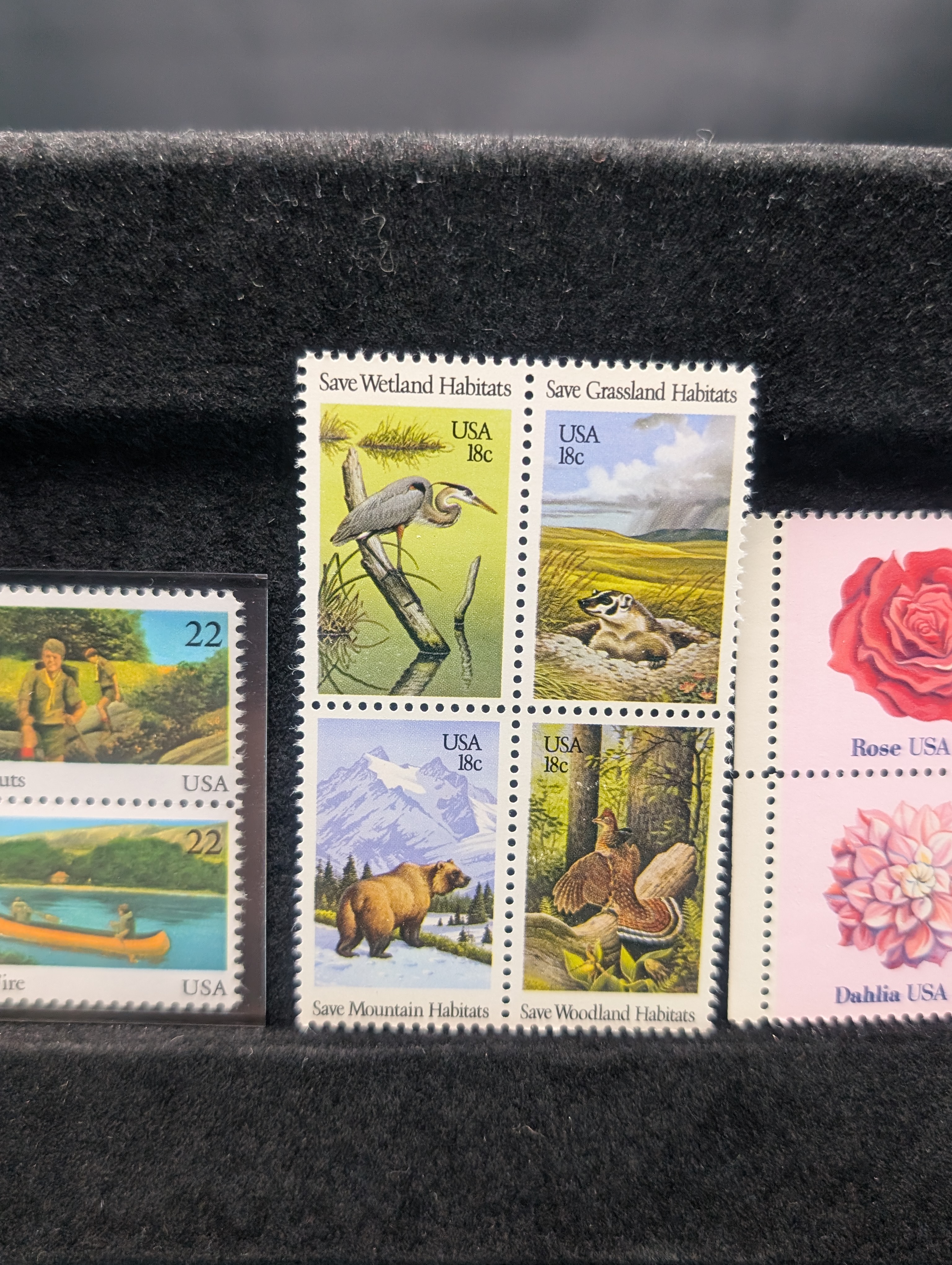 (5) Assorted U.S. Four Block Stamps, All Mint, Original Gum, Never Hinged