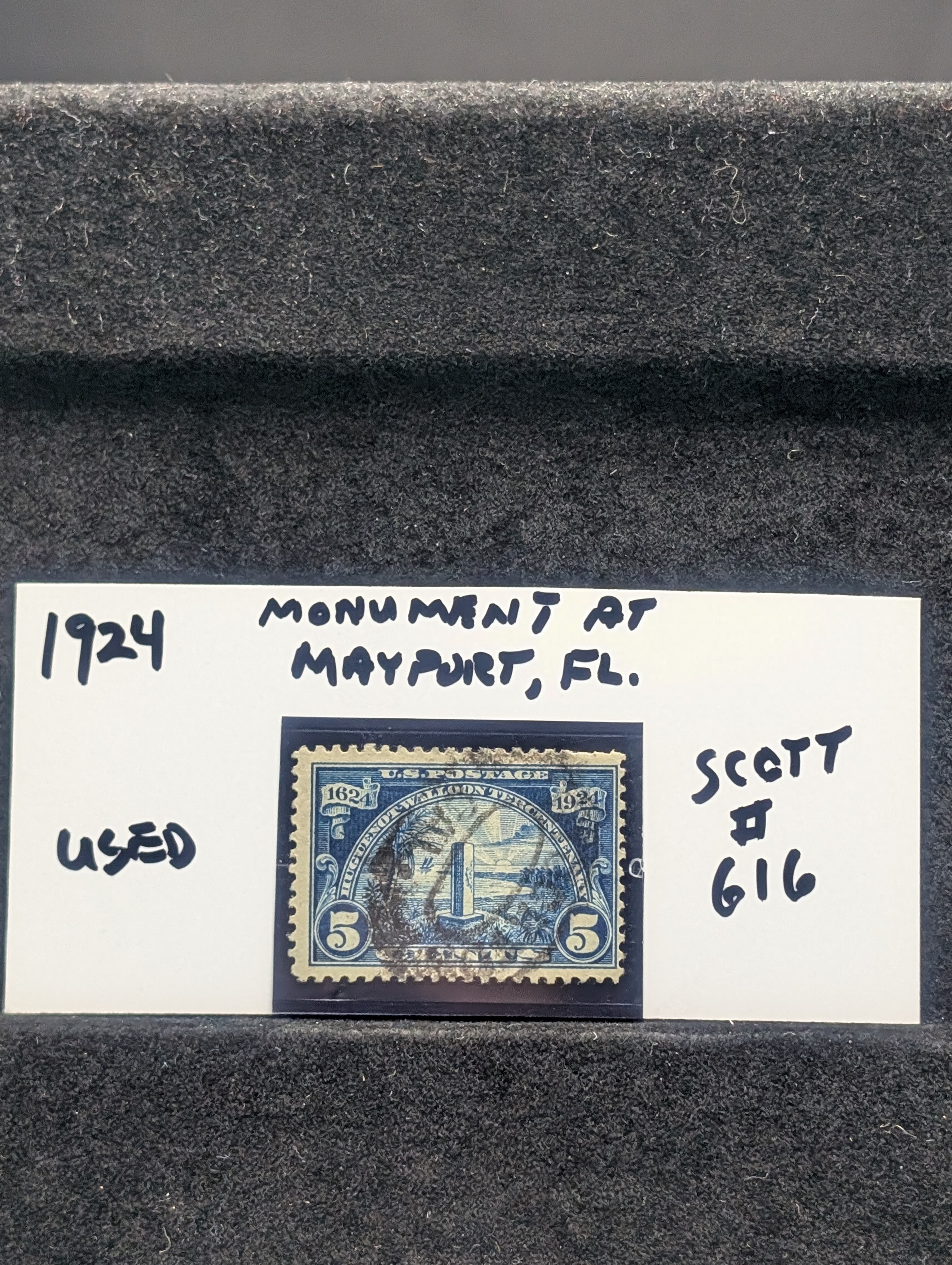 1924 Monument At Mayport, FL 5 Cent Stamp, Scott # 616, Used