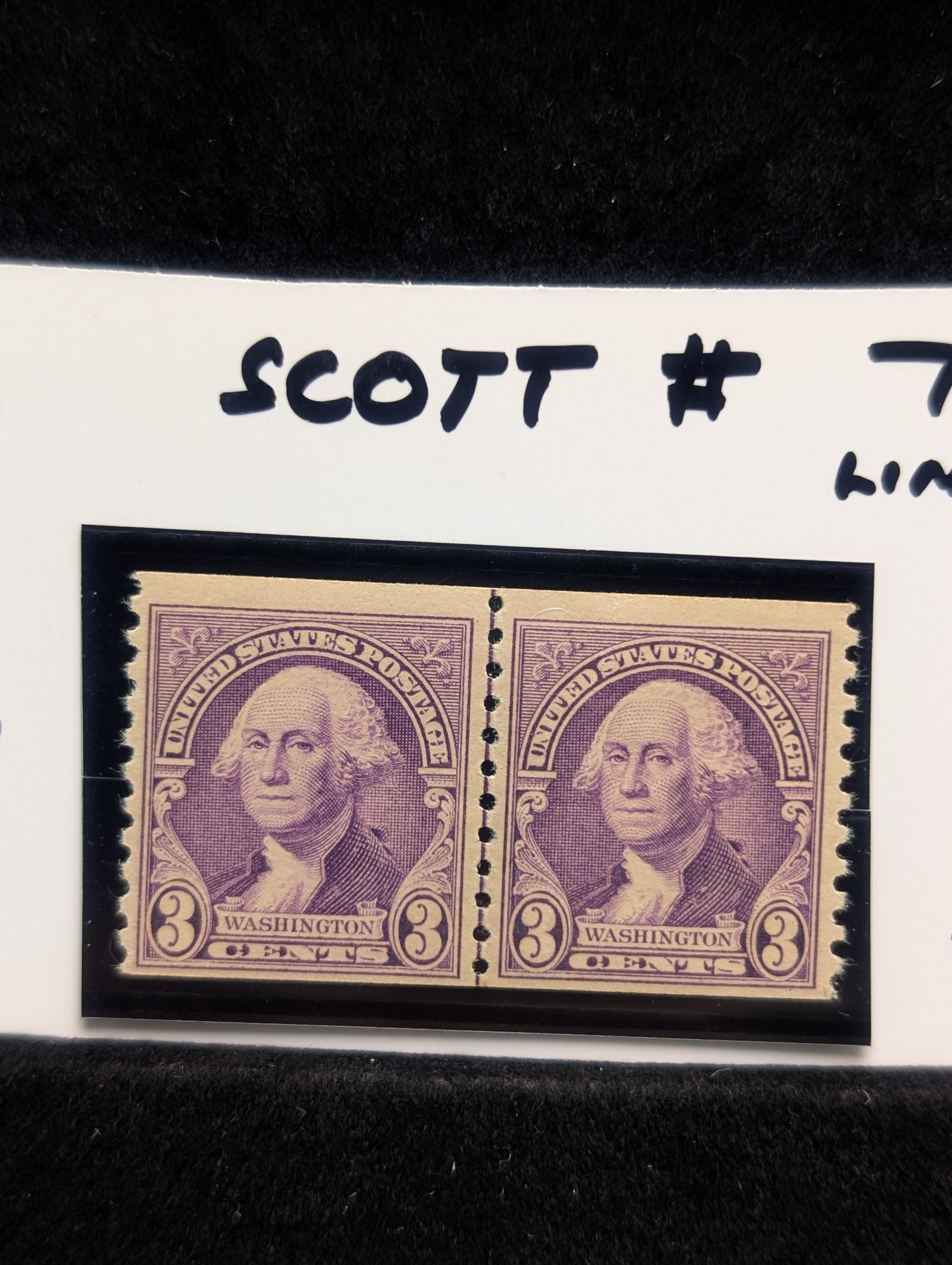 1932 Washington 3 Cent Line Pair Stamps, Scott # 721, Mint, Original Gum, Never Hinged