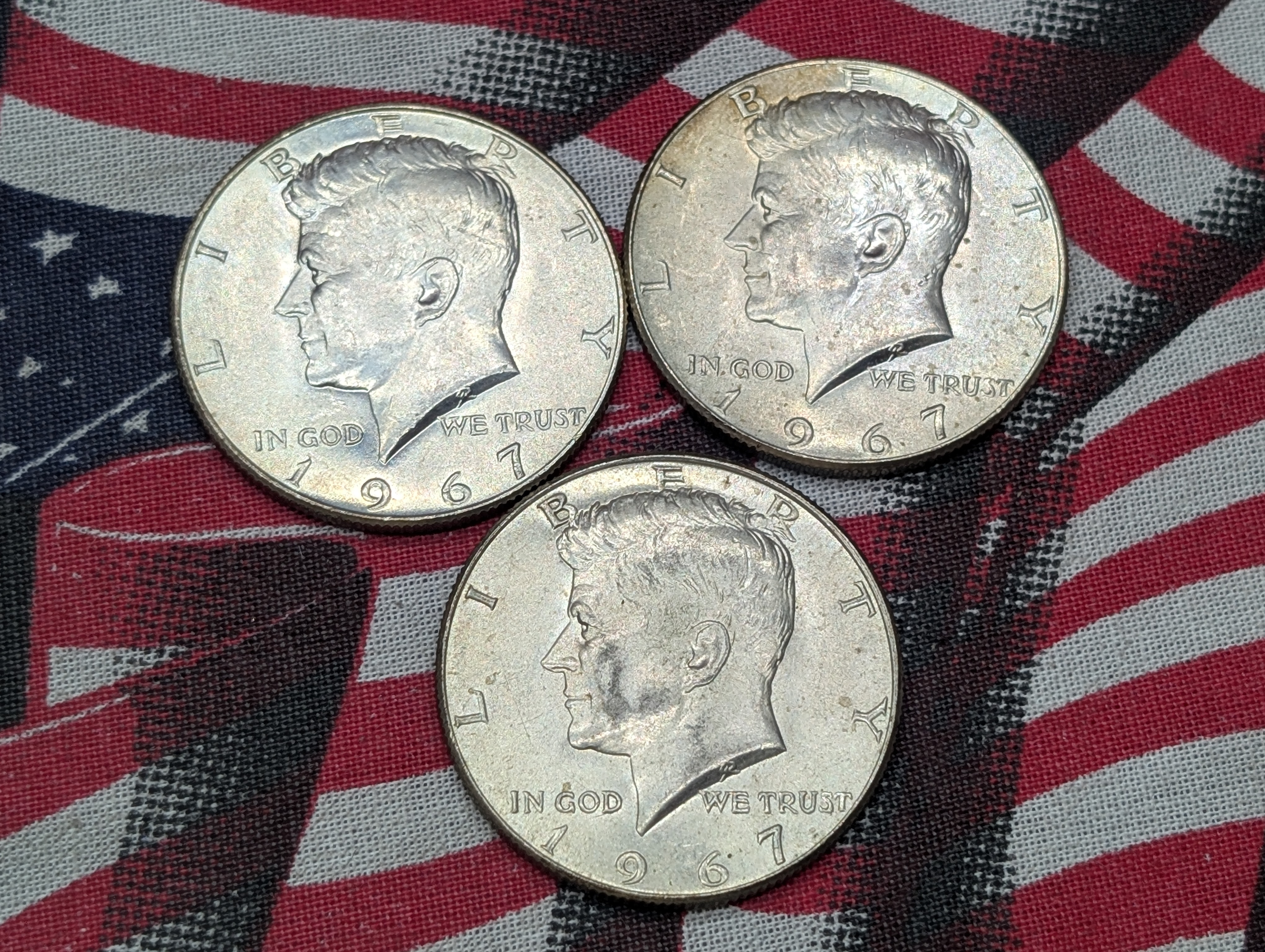 (3) 1967 40% Silver Kennedy Half Dollars