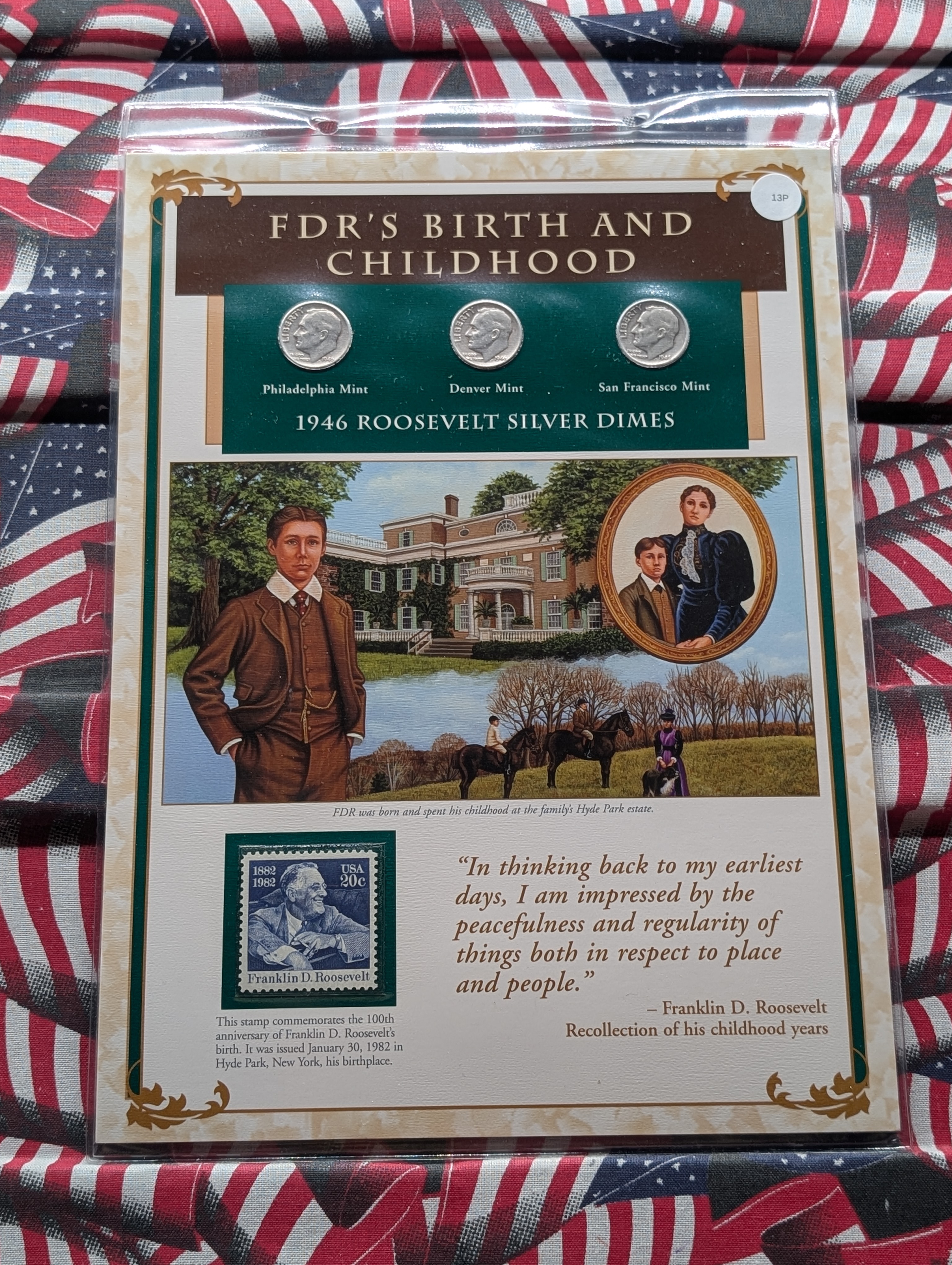 1946 P, D, & S Silver Roosevelt Dimes with Stamp in Binder Sleeve Display - All Are 90% Silver