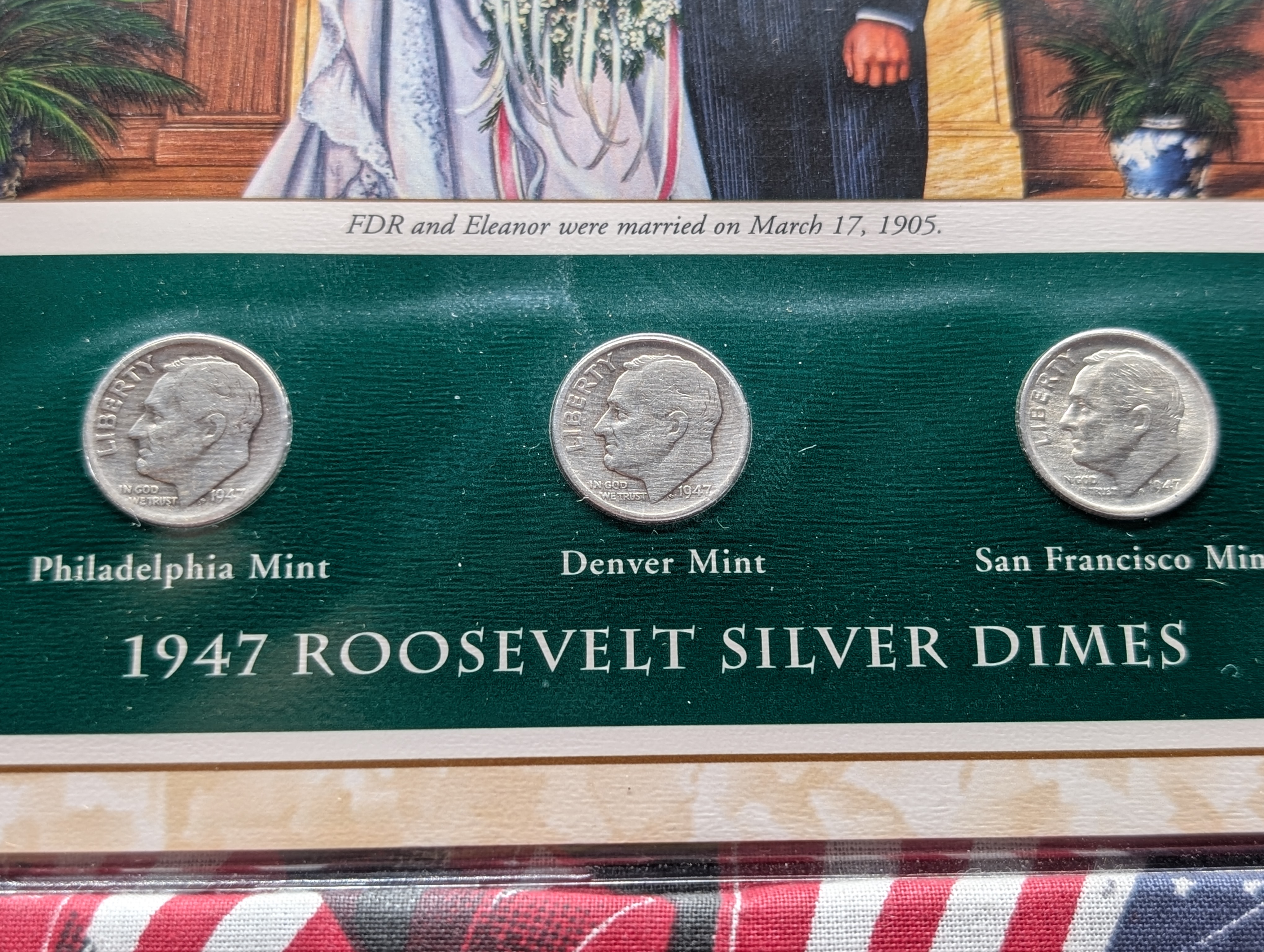 1947 P, D, & S Silver Roosevelt Dimes with Stamp in Binder Sleeve Display - All Are 90% Silver