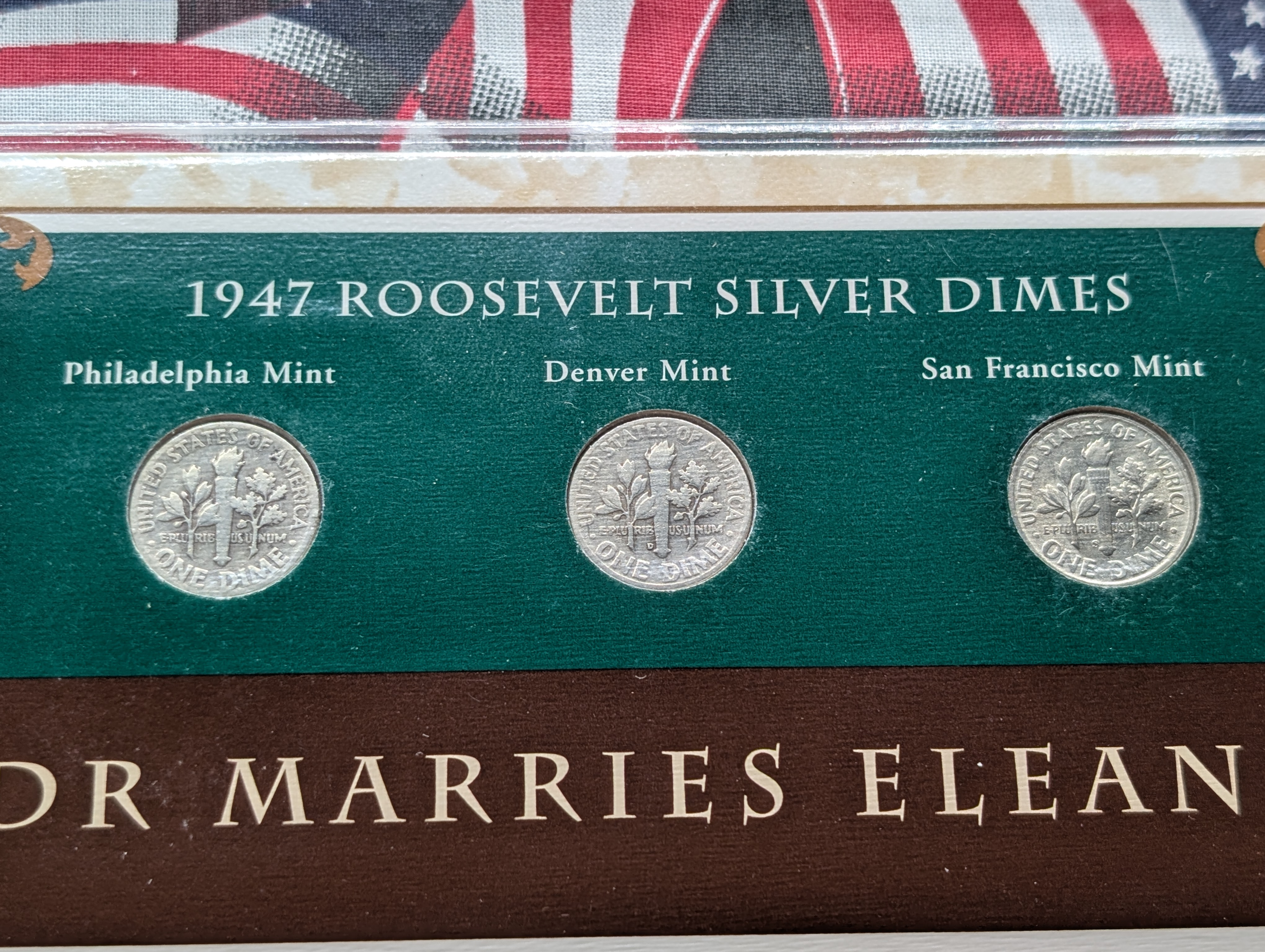 1947 P, D, & S Silver Roosevelt Dimes with Stamp in Binder Sleeve Display - All Are 90% Silver