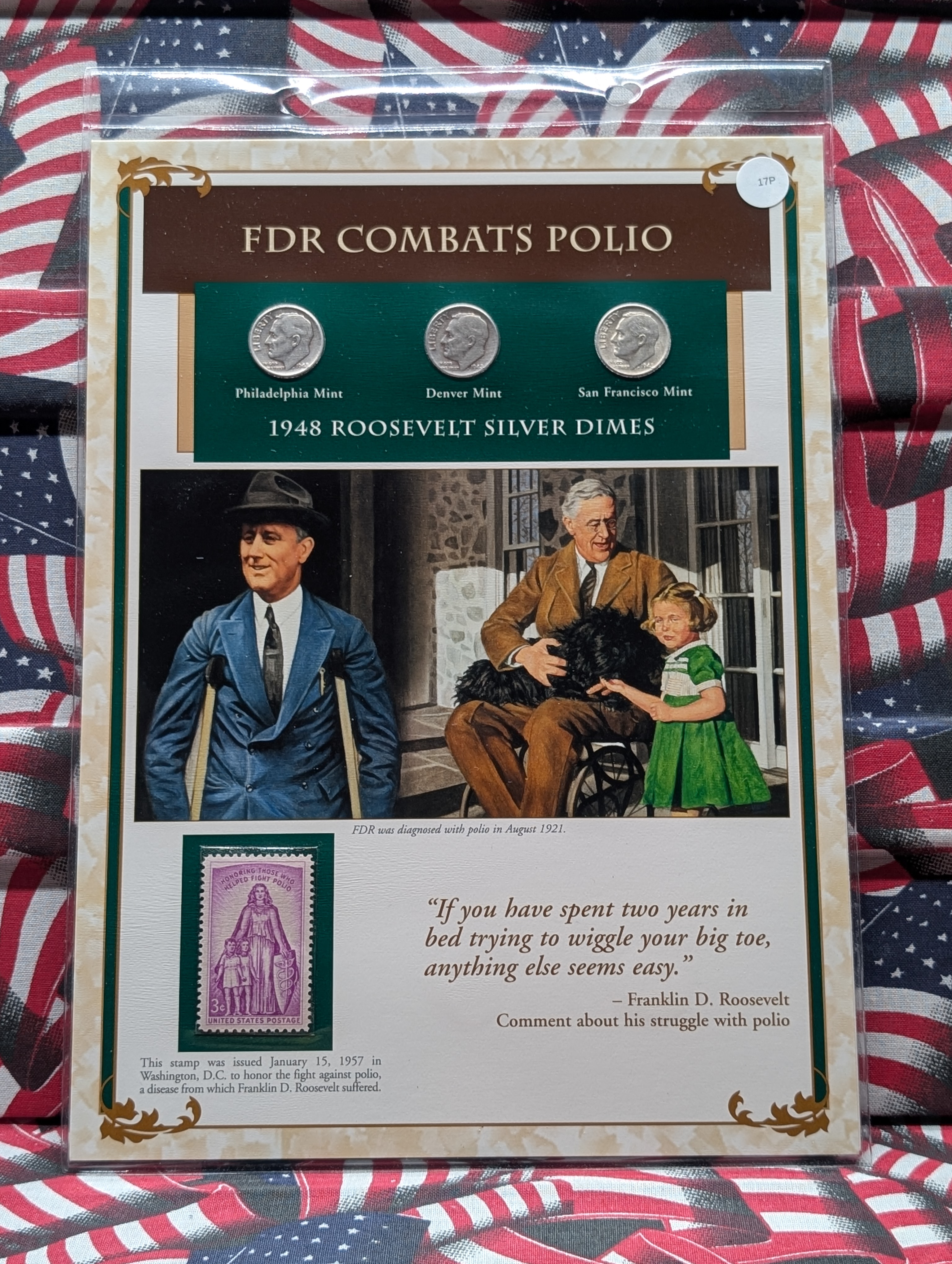 1948 P, D, & S Silver Roosevelt Dimes with Stamp in Binder Sleeve Display - All Are 90% Silver