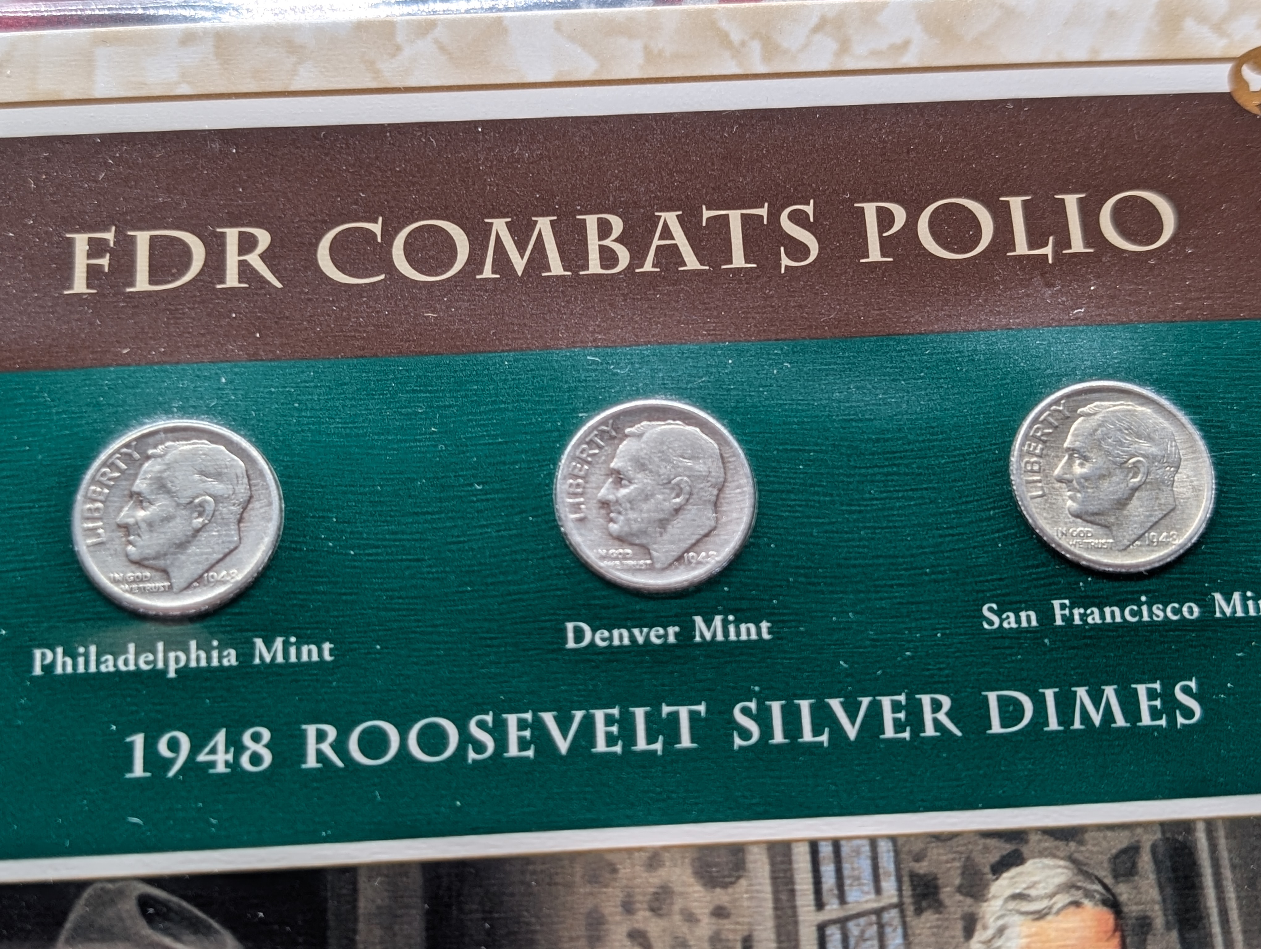 1948 P, D, & S Silver Roosevelt Dimes with Stamp in Binder Sleeve Display - All Are 90% Silver