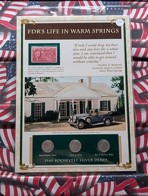 1949 P, D, & S Silver Roosevelt Dimes with Stamp in Binder Sleeve Display - All Are 90% Silver. 1 