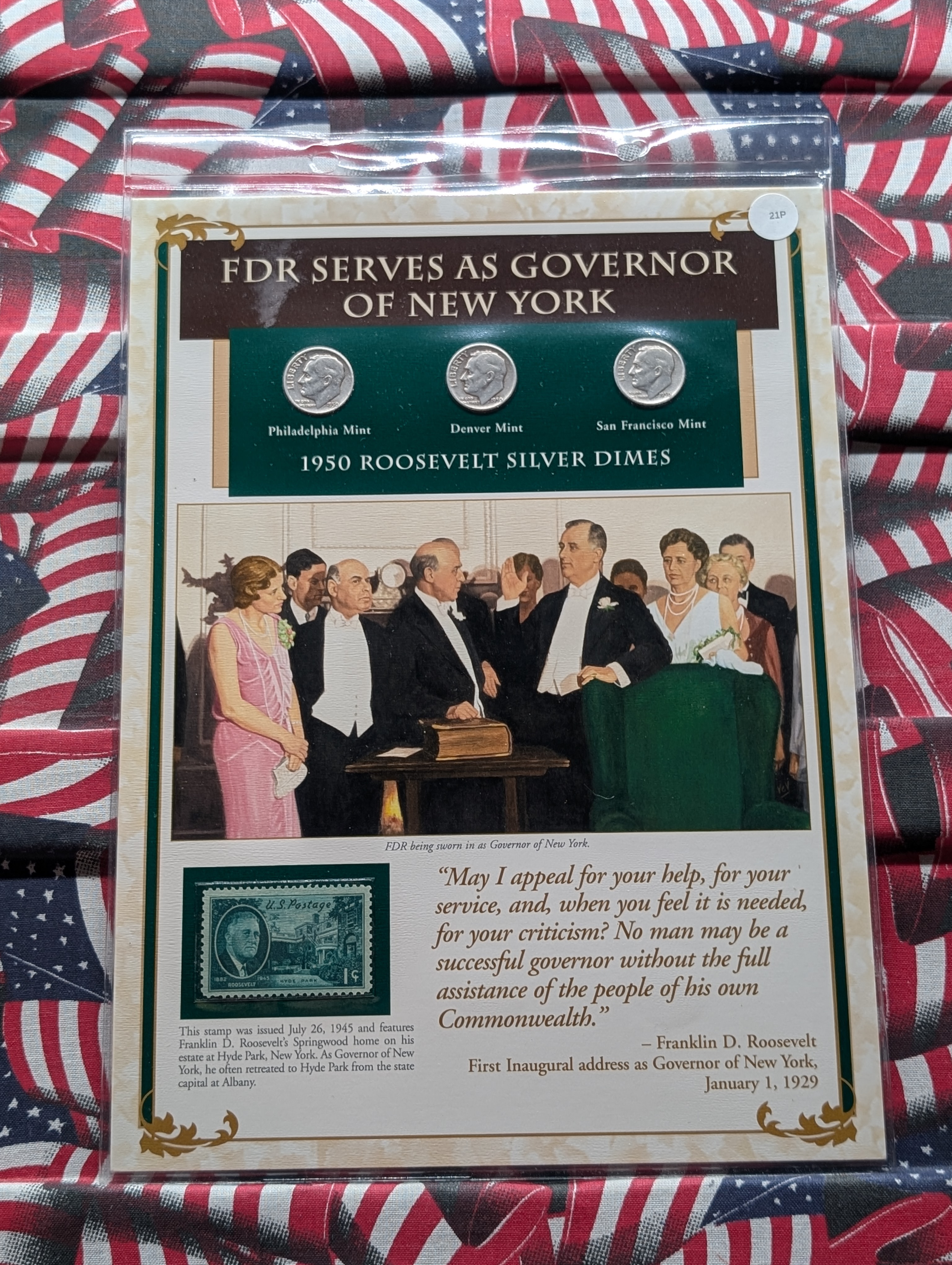 1950 P, D, & S Silver Roosevelt Dimes with Stamp in Binder Sleeve Display - All Are 90% Silver