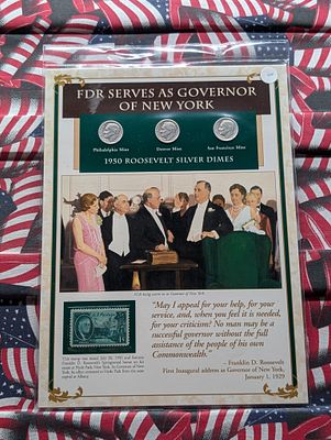 1950 P, D, & S Silver Roosevelt Dimes with Stamp in Binder Sleeve Display - All Are 90% Silver. 1 