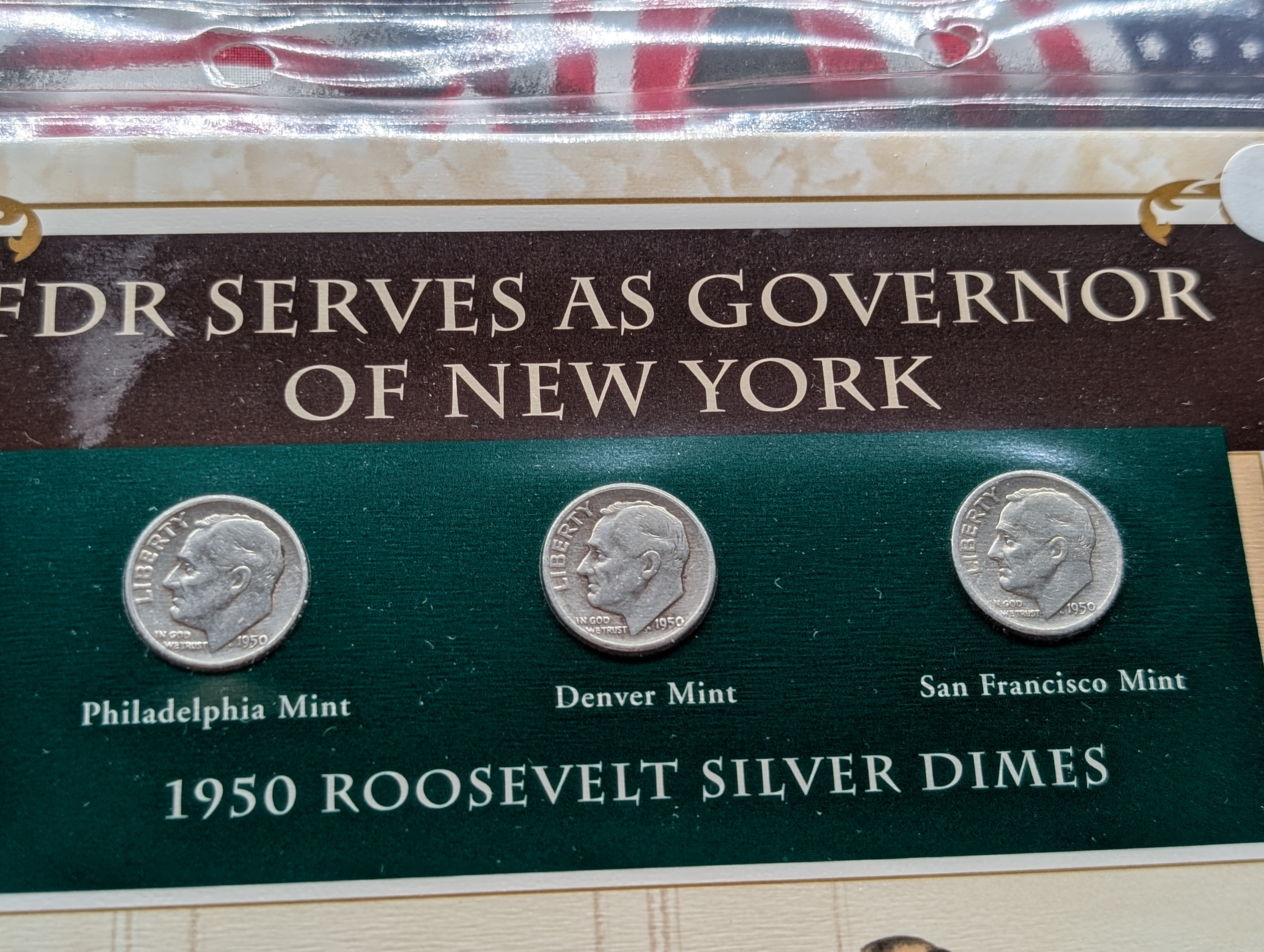 1950 P, D, & S Silver Roosevelt Dimes with Stamp in Binder Sleeve Display - All Are 90% Silver