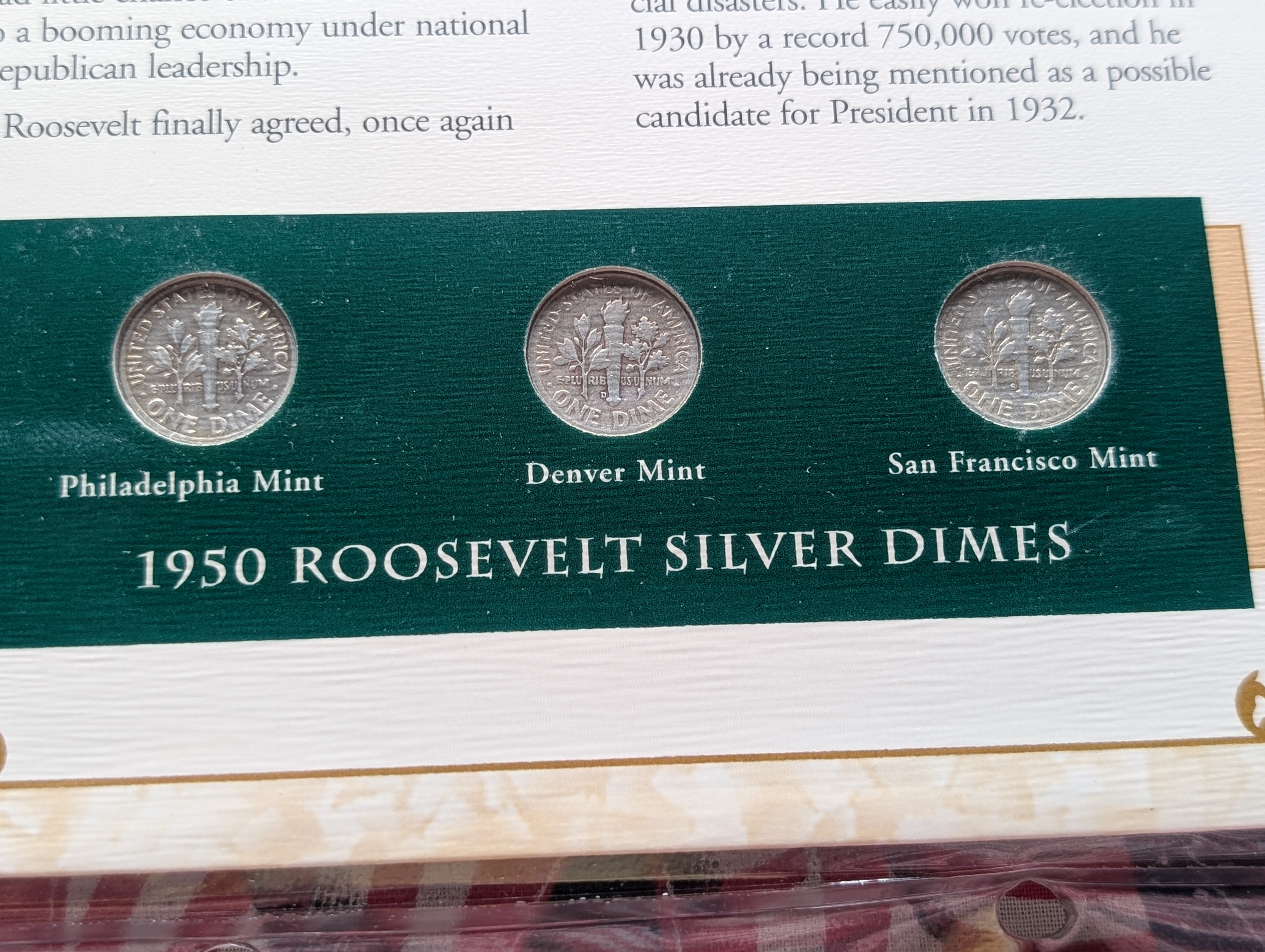 1950 P, D, & S Silver Roosevelt Dimes with Stamp in Binder Sleeve Display - All Are 90% Silver