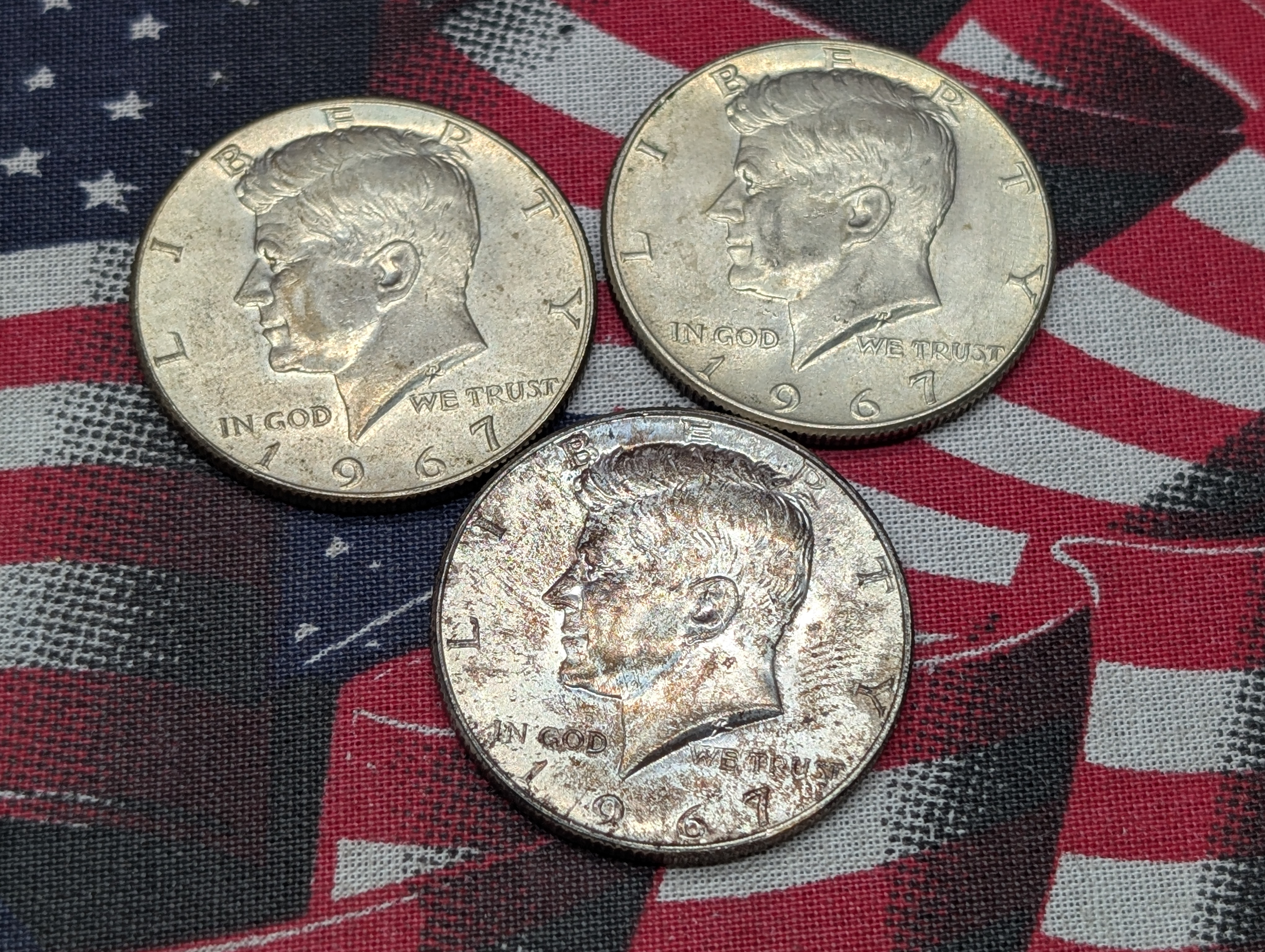 (3) 1967 40% Silver Kennedy Half Dollars