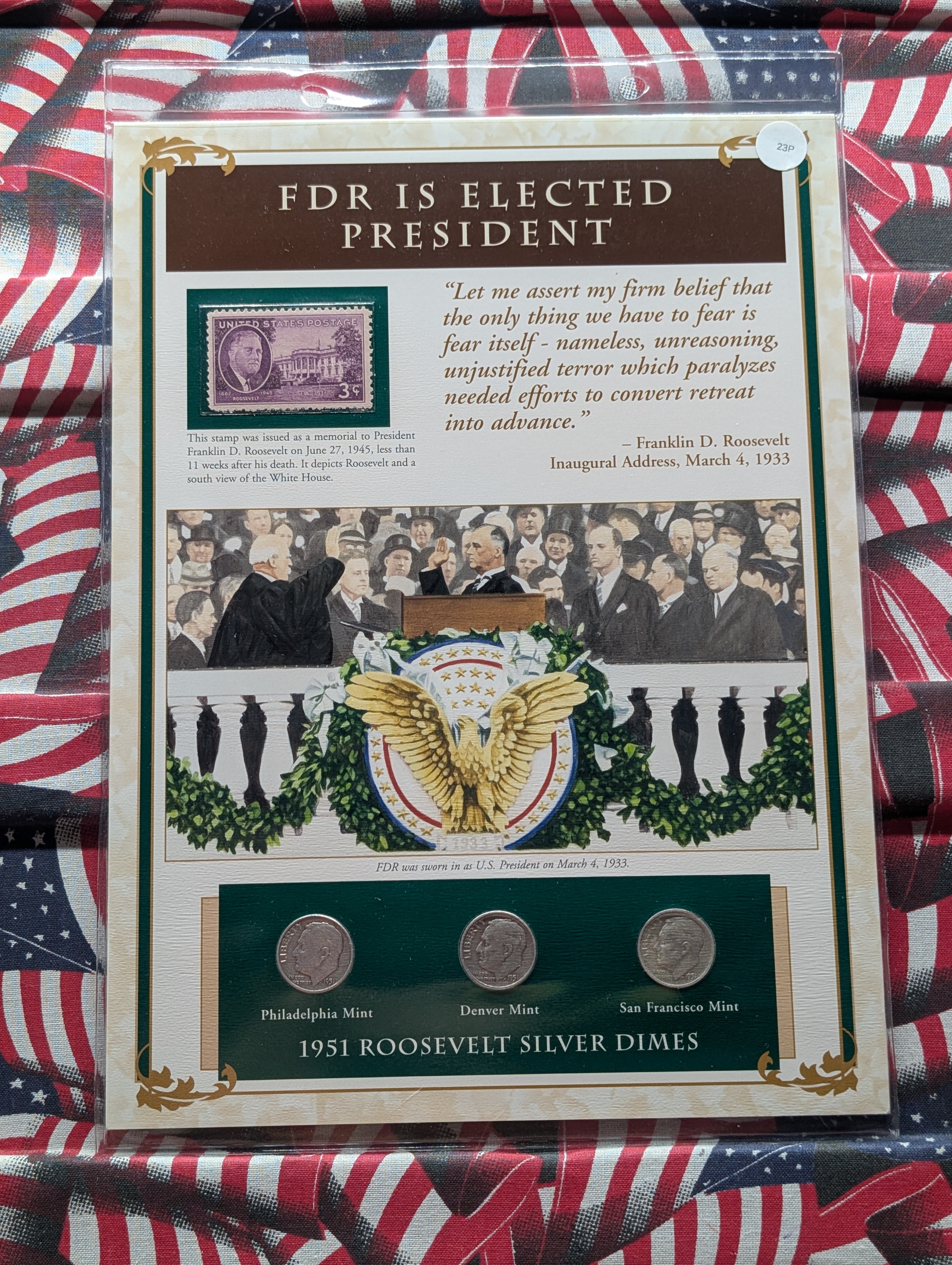 1951 P, D, & S Silver Roosevelt Dimes with Stamp in Binder Sleeve Display - All Are 90% Silver