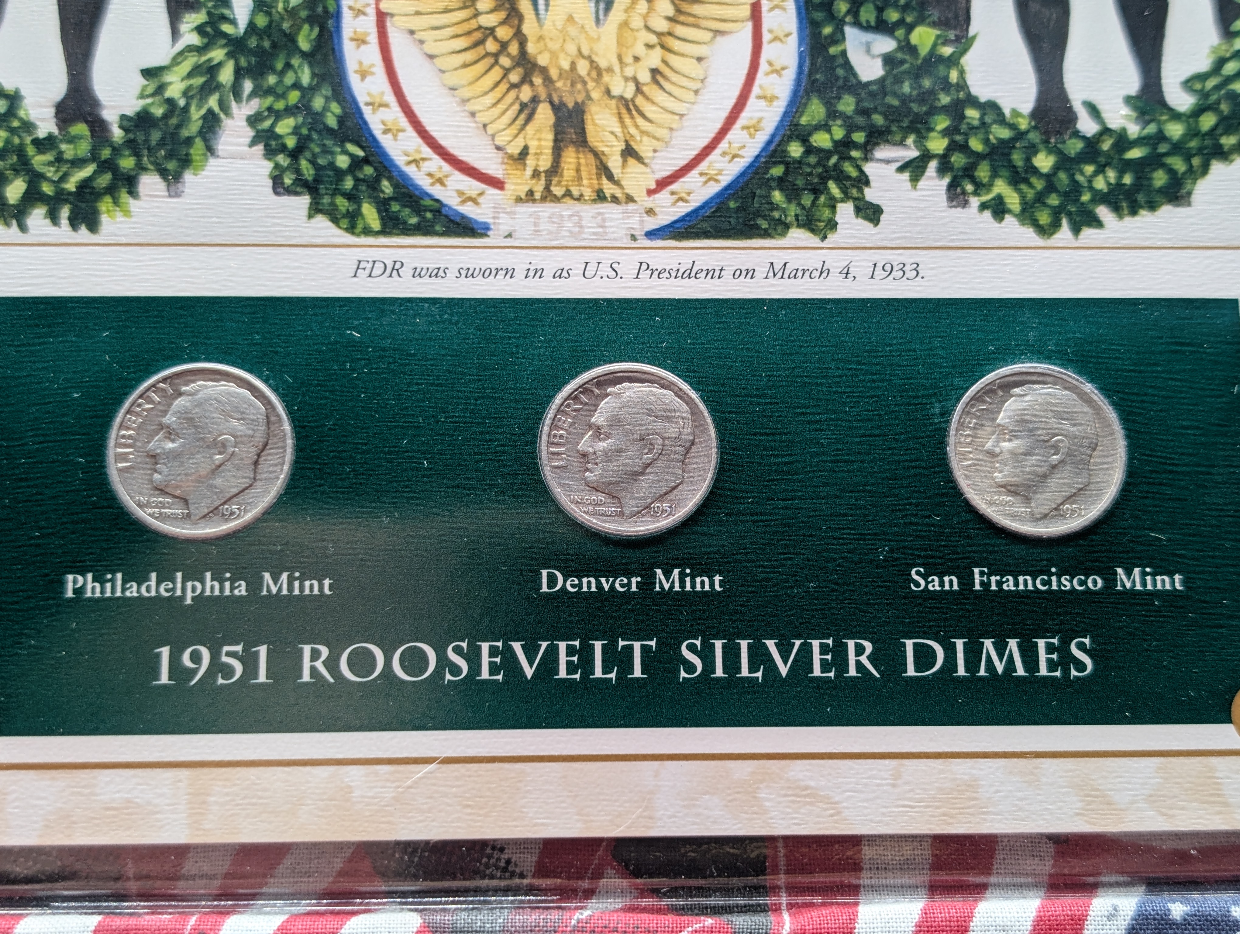 1951 P, D, & S Silver Roosevelt Dimes with Stamp in Binder Sleeve Display - All Are 90% Silver