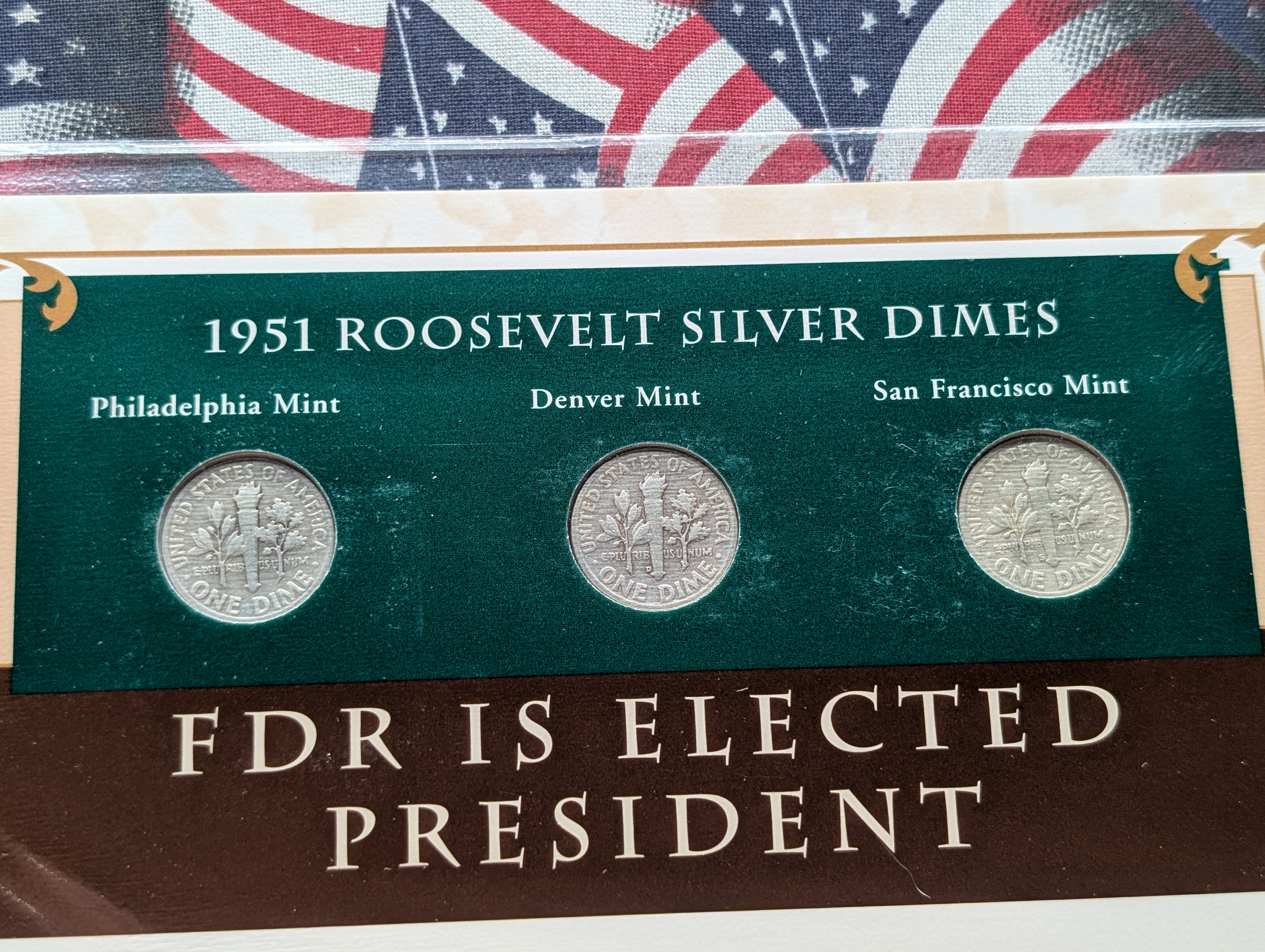 1951 P, D, & S Silver Roosevelt Dimes with Stamp in Binder Sleeve Display - All Are 90% Silver