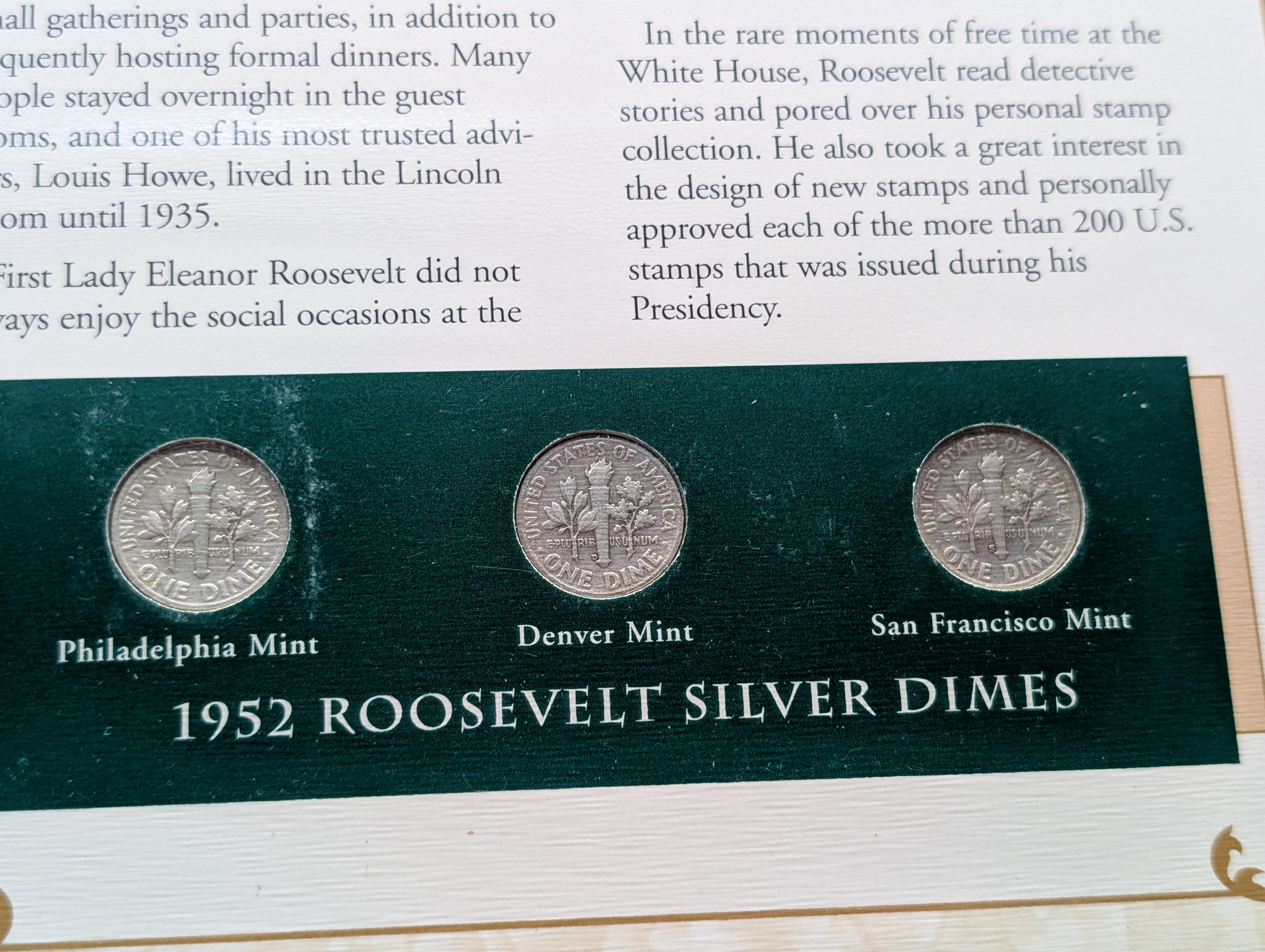 1952 P, D, & S Silver Roosevelt Dimes with Stamp in Binder Sleeve Display - All Are 90% Silver