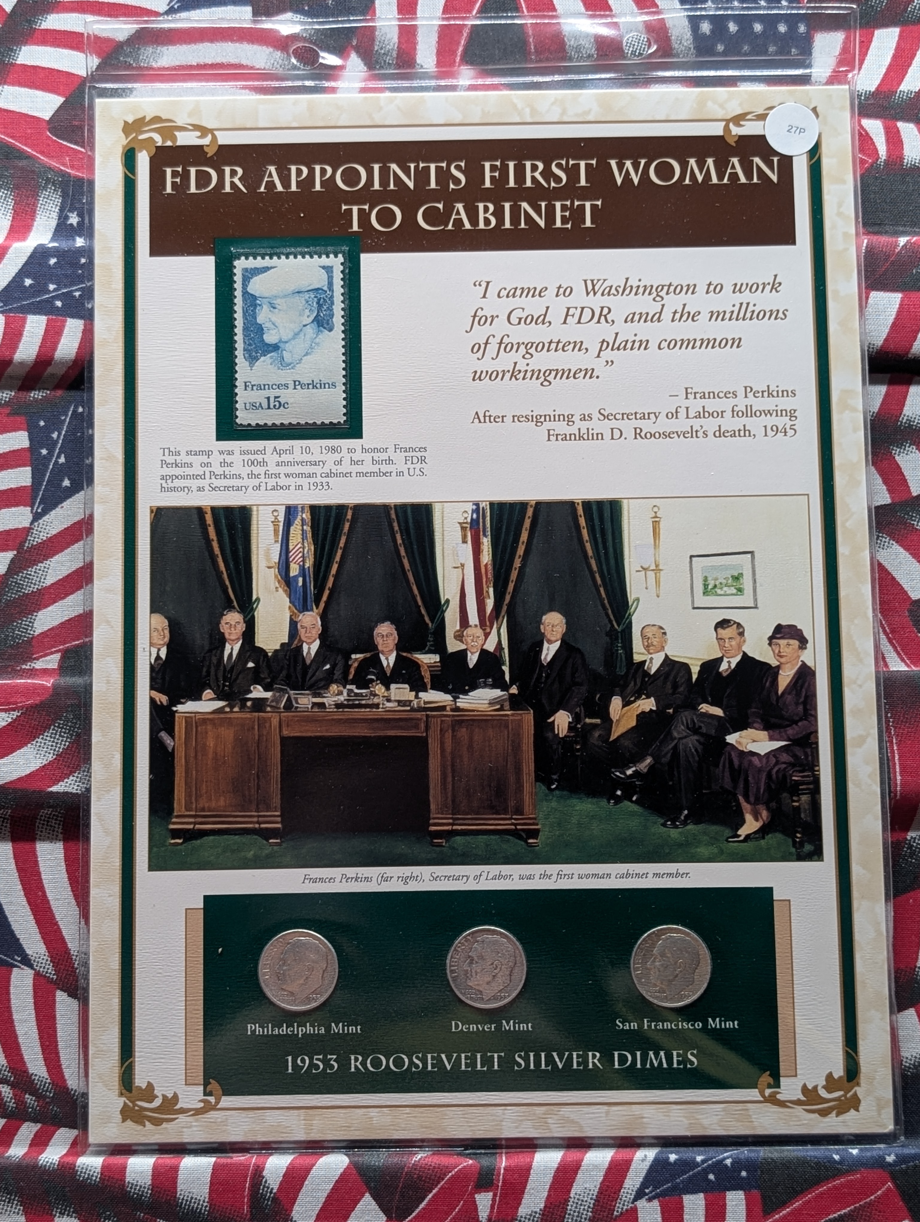 1953 P, D, & S Silver Roosevelt Dimes with Stamp in Binder Sleeve Display - All Are 90% Silver