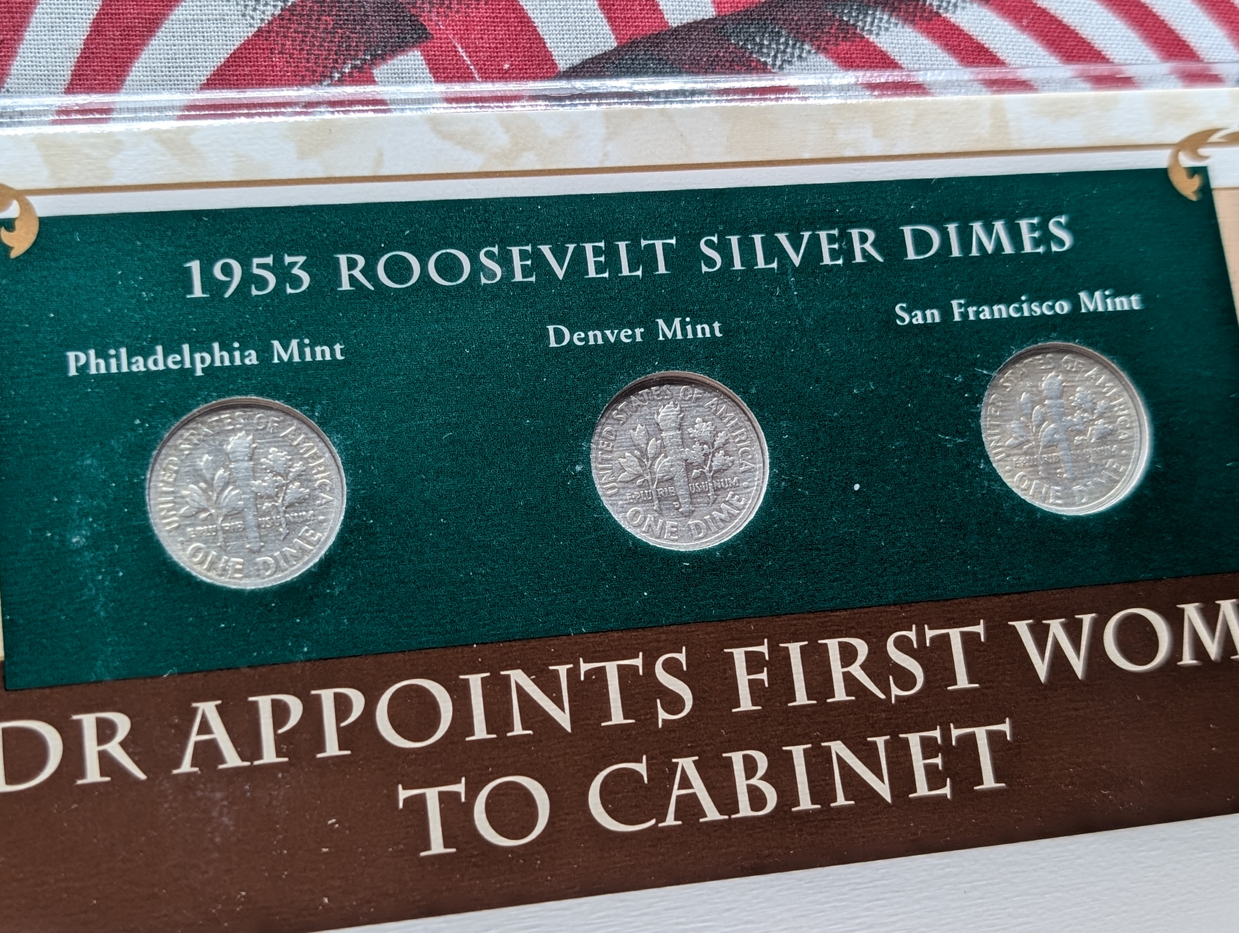 1953 P, D, & S Silver Roosevelt Dimes with Stamp in Binder Sleeve Display - All Are 90% Silver