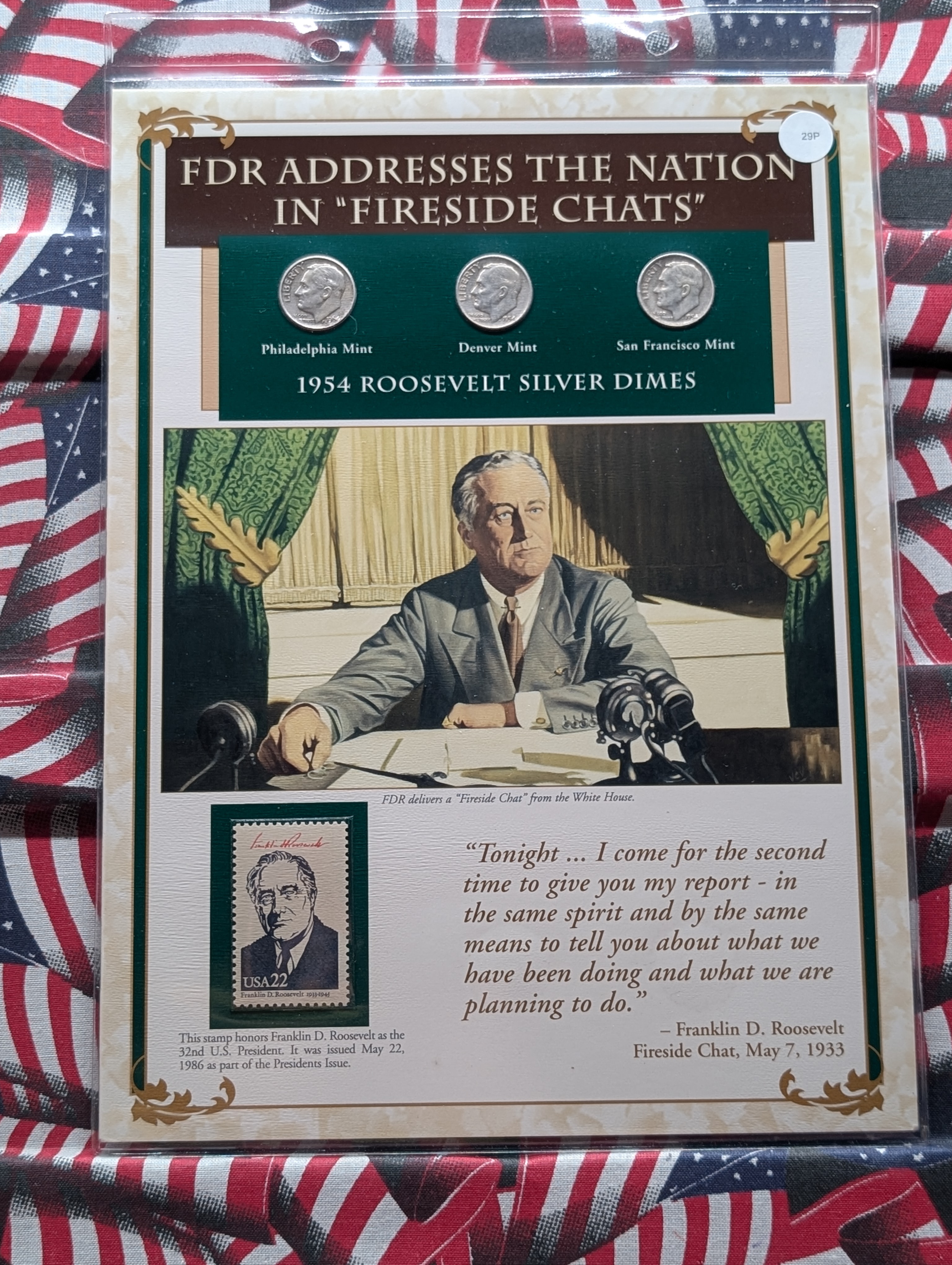 1954 P, D, & S Silver Roosevelt Dimes with Stamp in Binder Sleeve Display - All Are 90% Silver