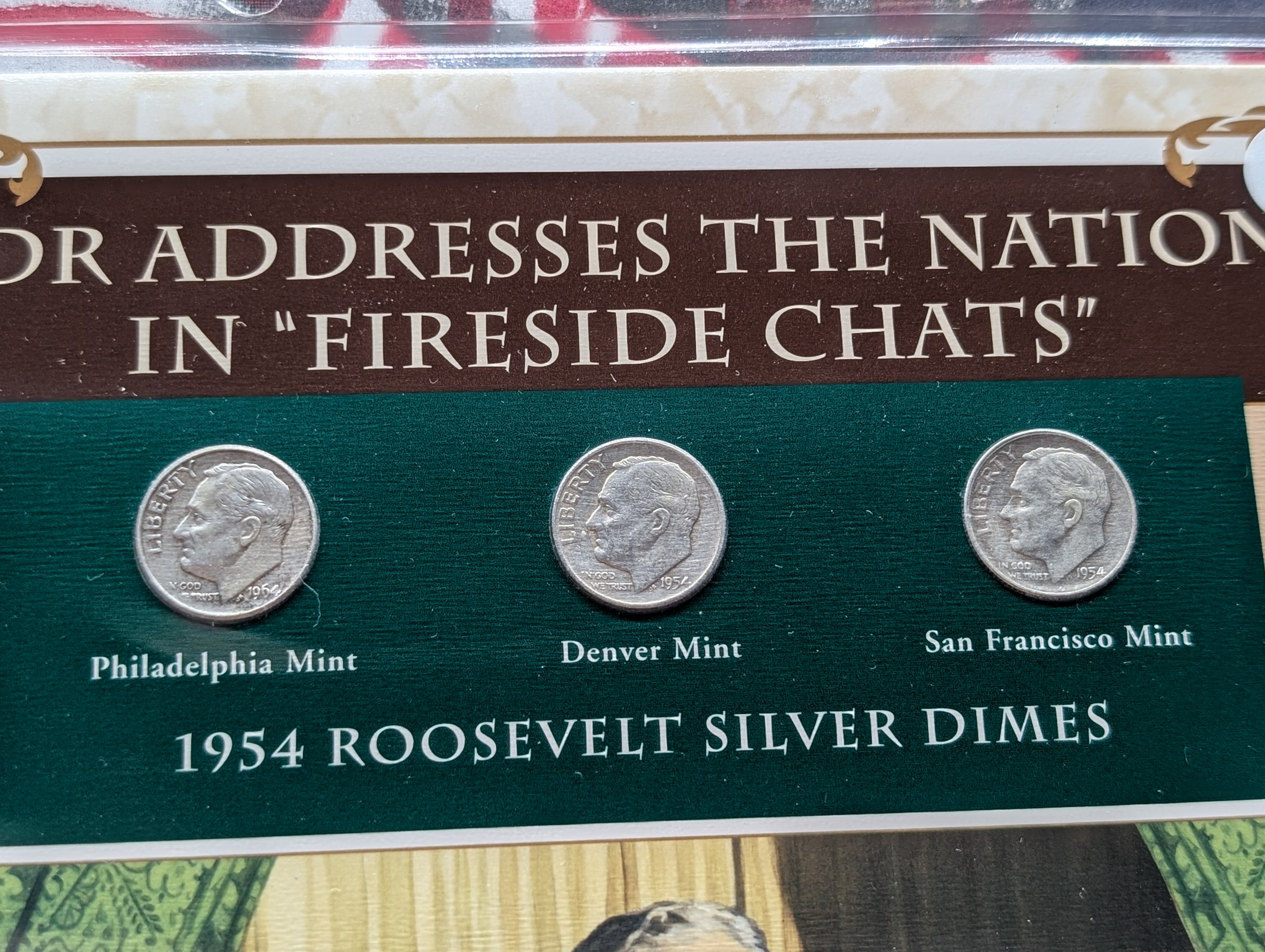 1954 P, D, & S Silver Roosevelt Dimes with Stamp in Binder Sleeve Display - All Are 90% Silver