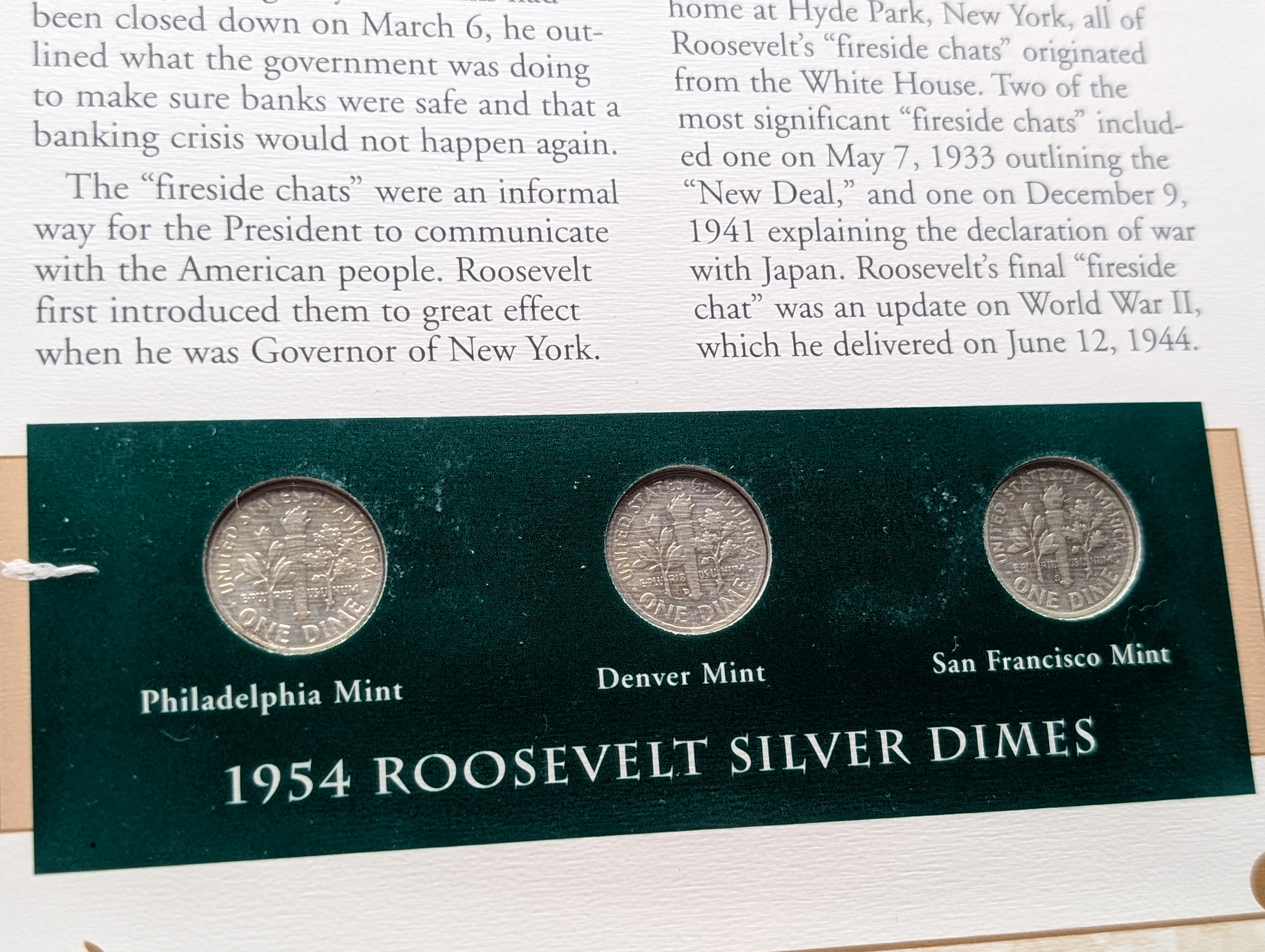 1954 P, D, & S Silver Roosevelt Dimes with Stamp in Binder Sleeve Display - All Are 90% Silver