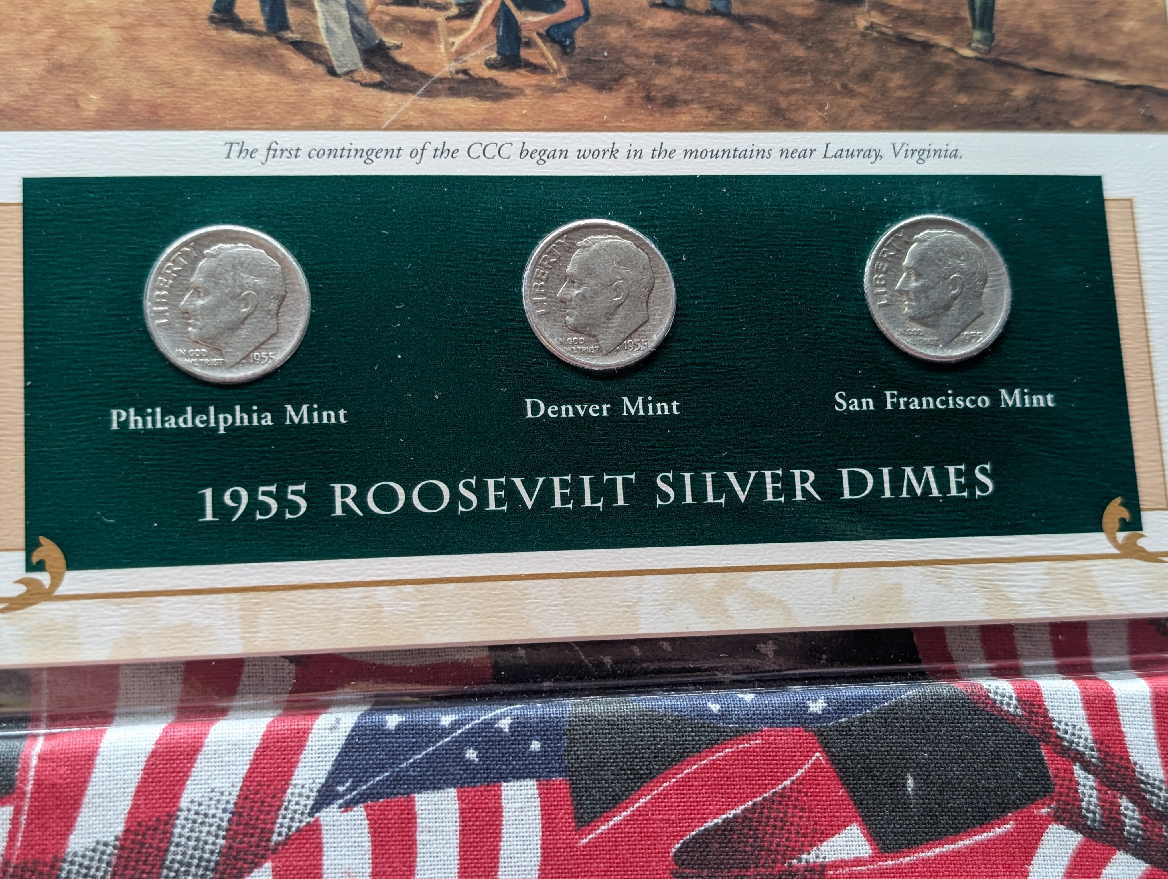 1955 P, D, & S Silver Roosevelt Dimes with Stamp in Binder Sleeve Display - All Are 90% Silver