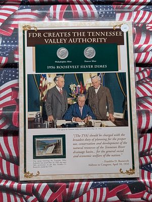1956 P & D Silver Roosevelt Dimes with Stamp in Binder Sleeve Display - Both Are 90% Silver. 1956 