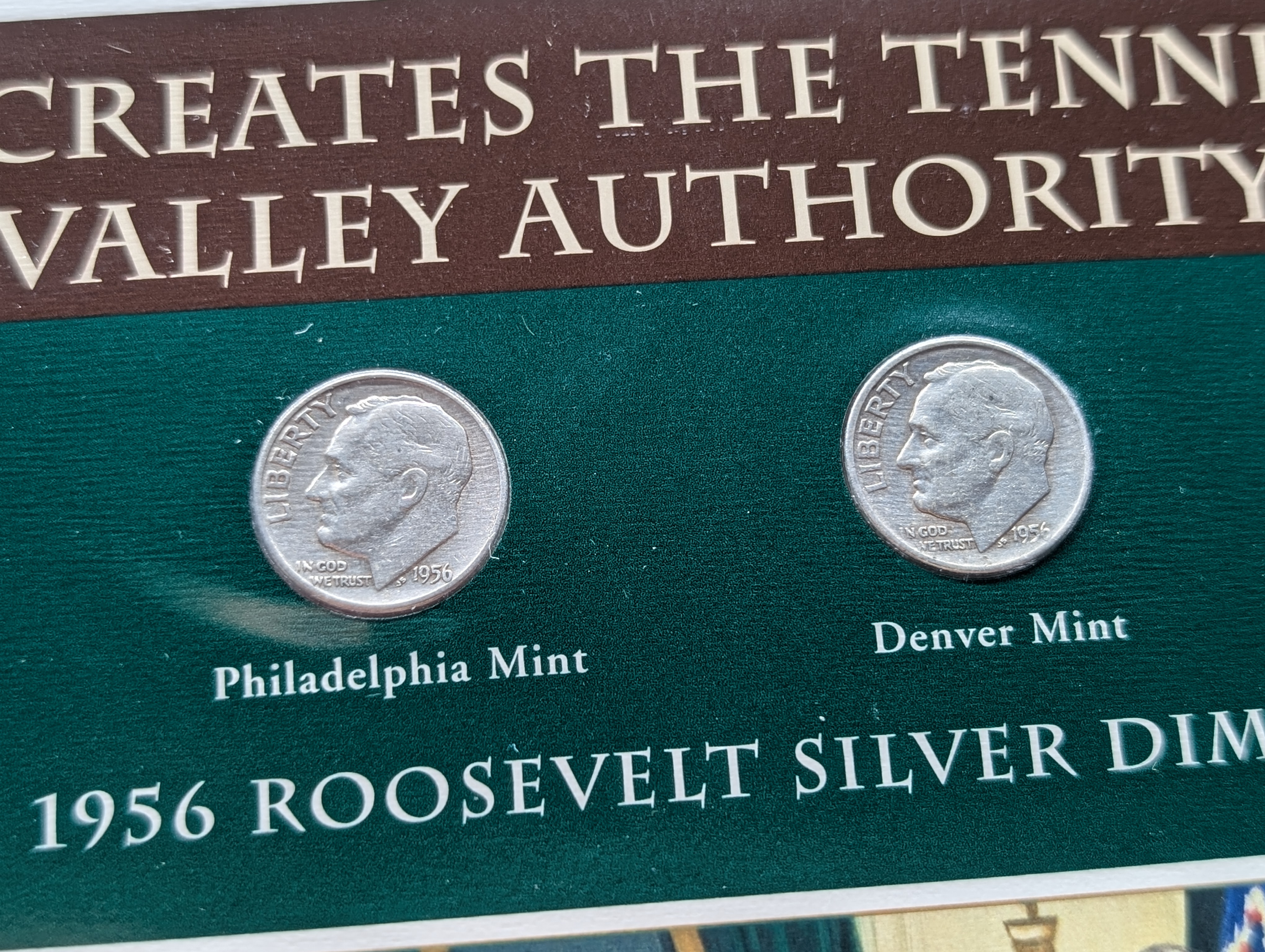 1956 P & D Silver Roosevelt Dimes with Stamp in Binder Sleeve Display - Both Are 90% Silver