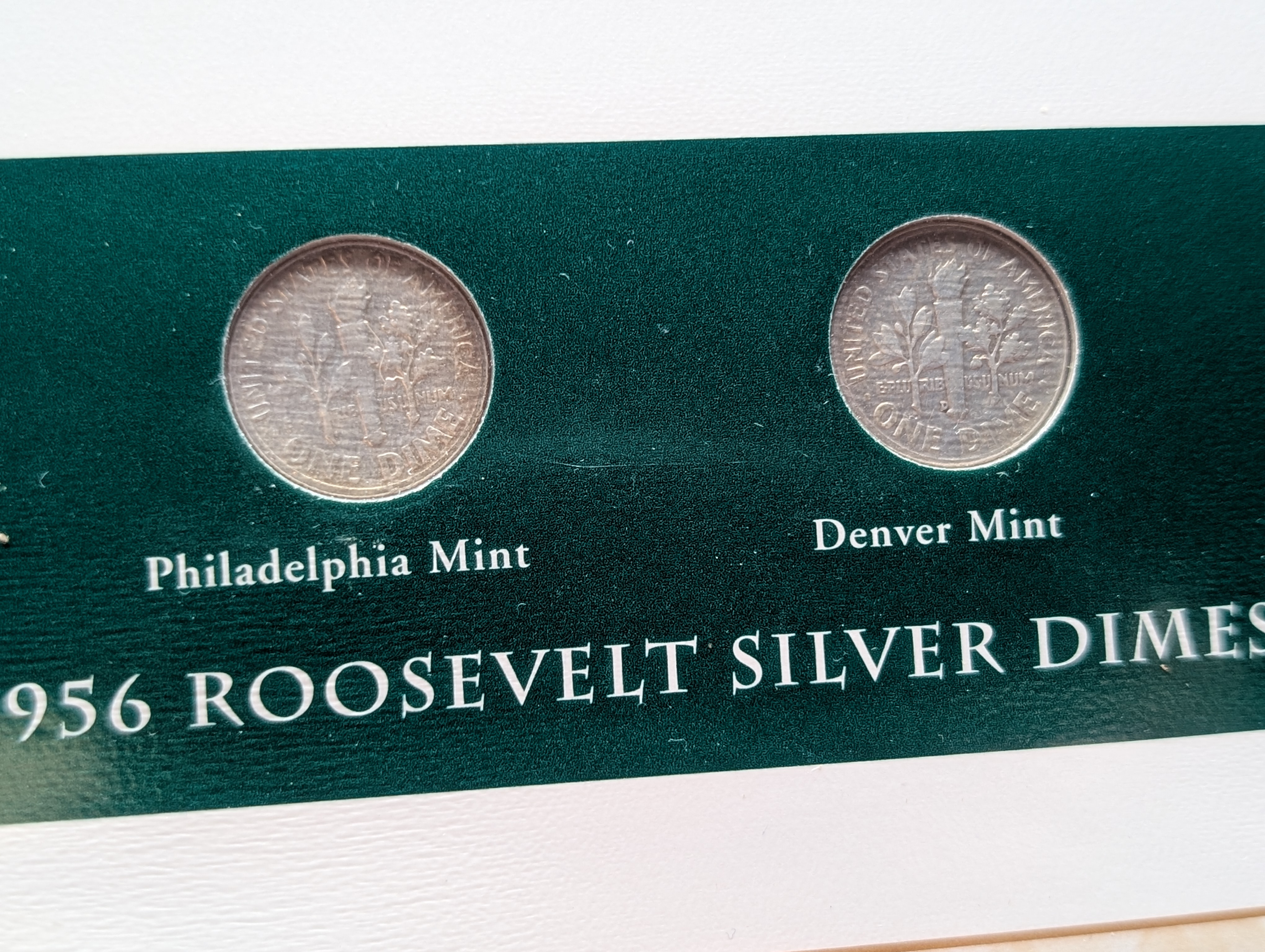 1956 P & D Silver Roosevelt Dimes with Stamp in Binder Sleeve Display - Both Are 90% Silver