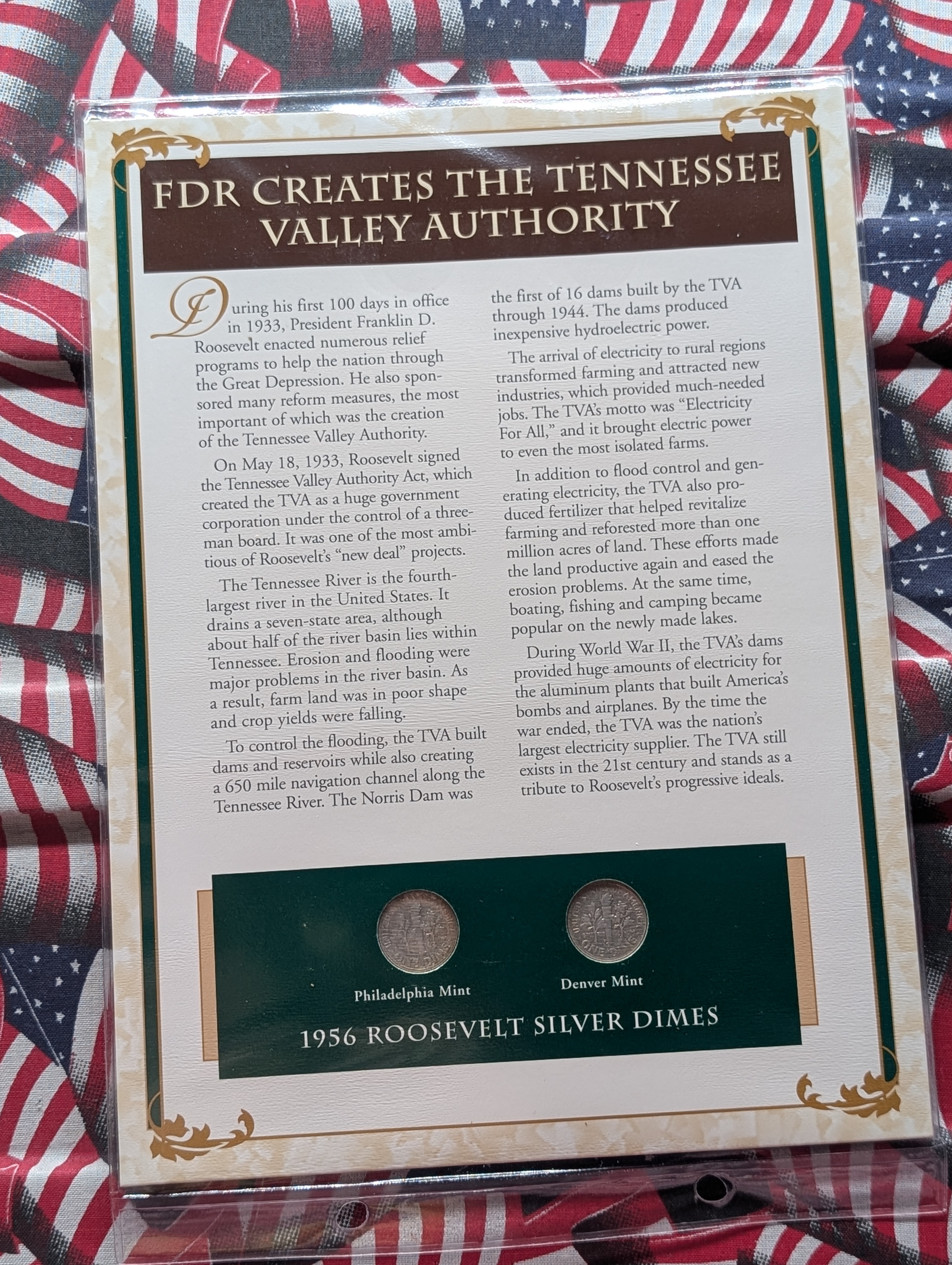 1956 P & D Silver Roosevelt Dimes with Stamp in Binder Sleeve Display - Both Are 90% Silver
