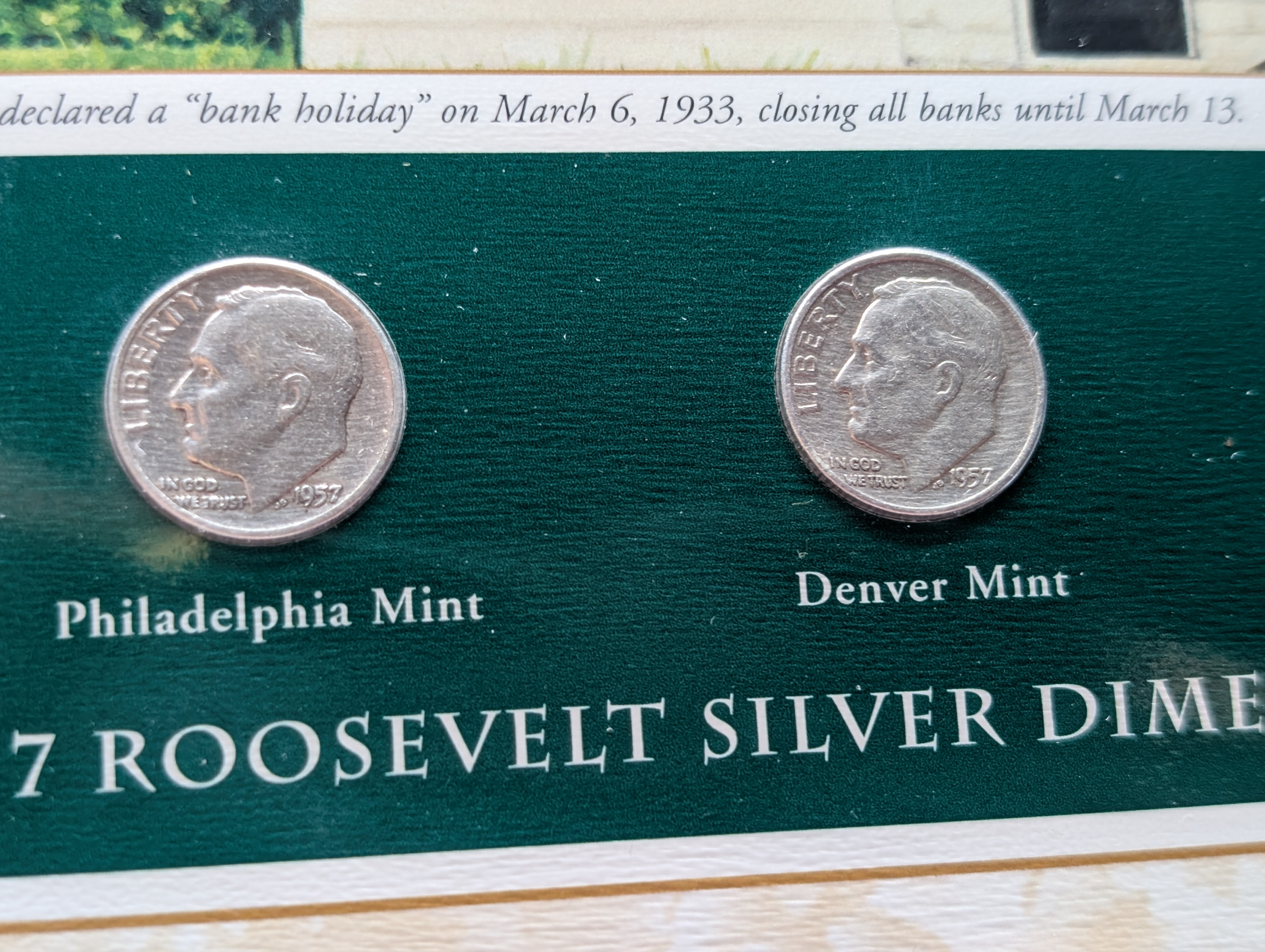1957 P& D Silver Roosevelt Dimes with Stamp in Binder Sleeve Display - Both Are 90% Silver