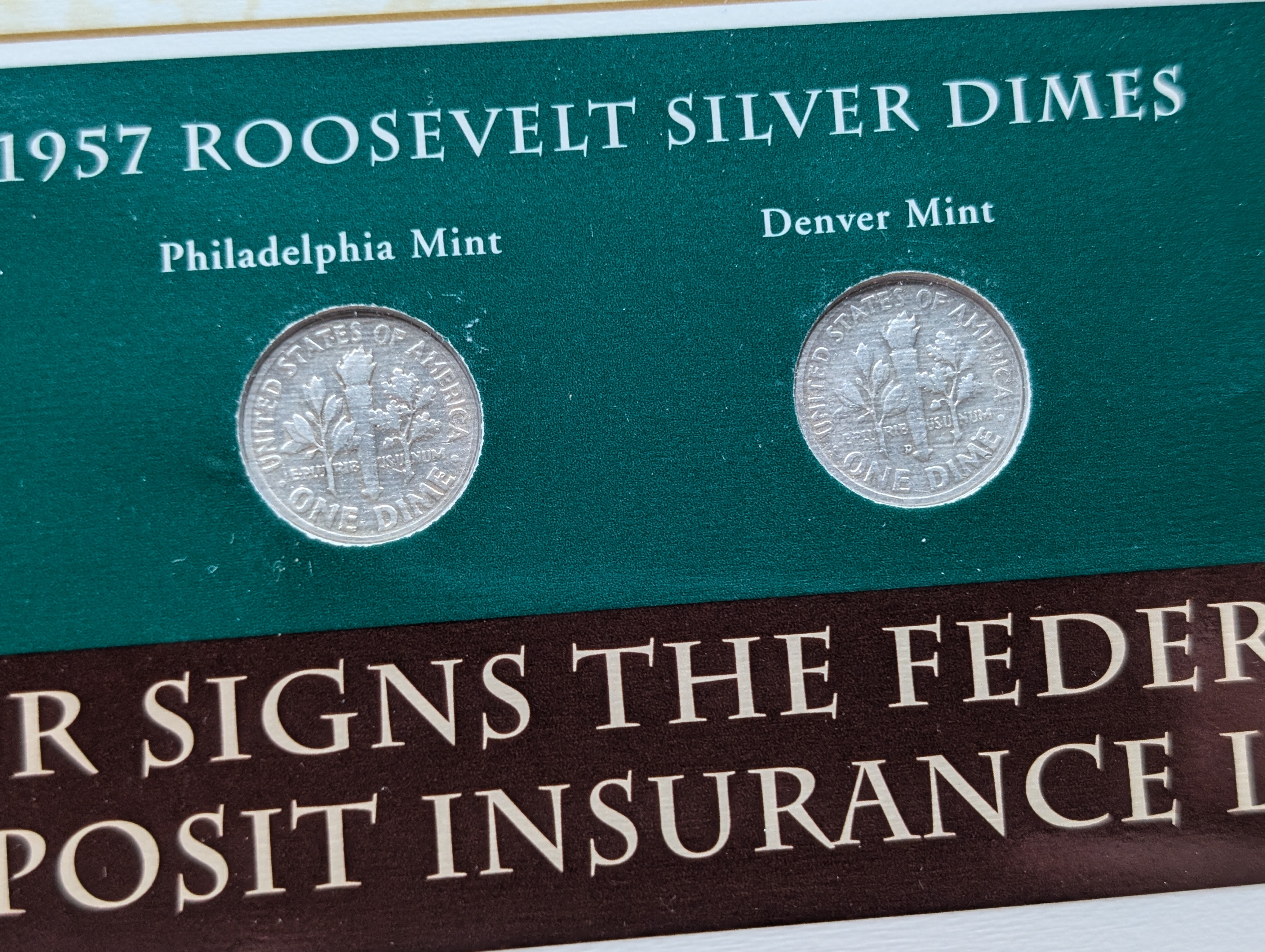 1957 P& D Silver Roosevelt Dimes with Stamp in Binder Sleeve Display - Both Are 90% Silver