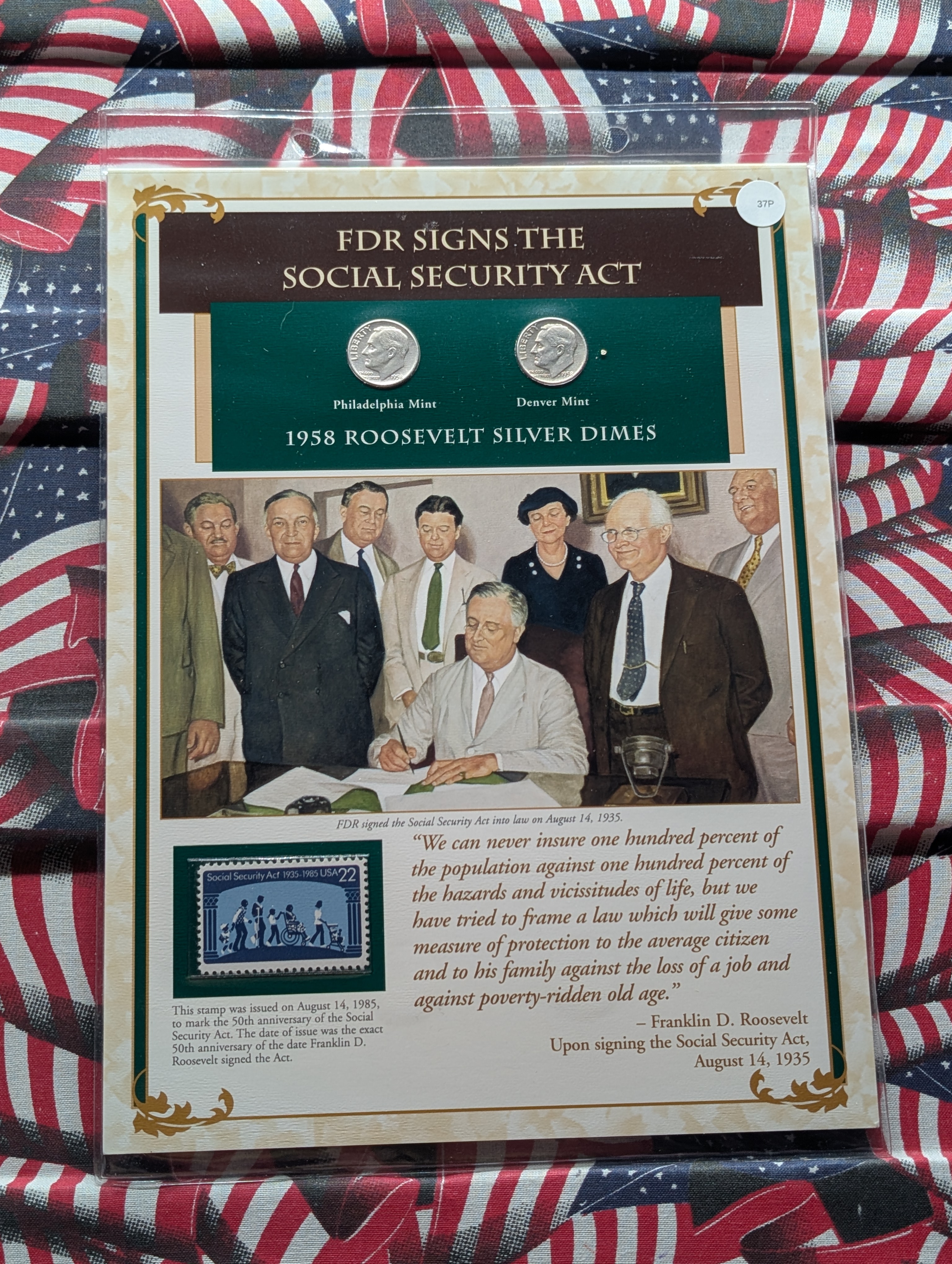 1958 P& D Silver Roosevelt Dimes with Stamp in Binder Sleeve Display - Both Are 90% Silver