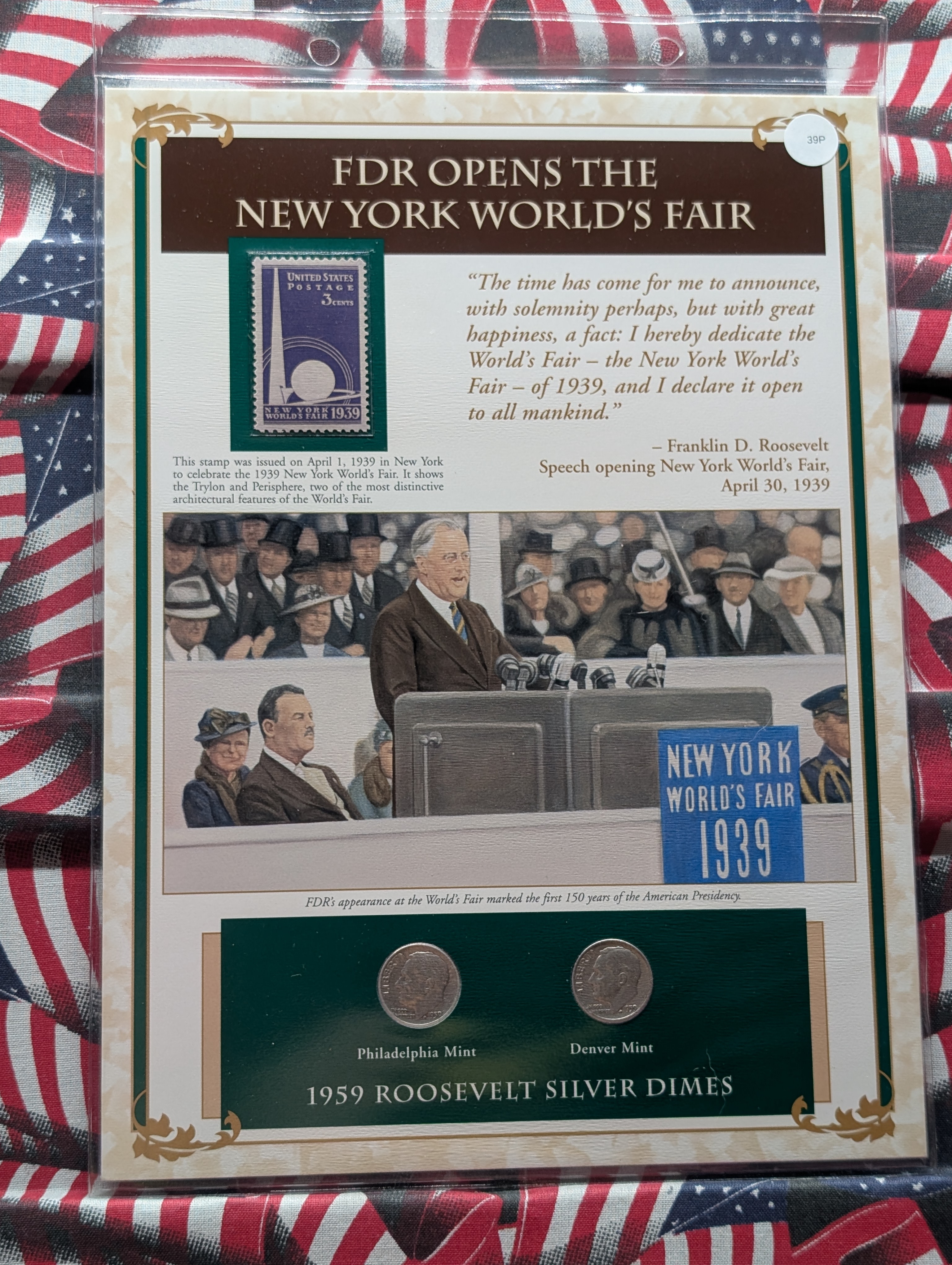 1959 P& D Silver Roosevelt Dimes with Stamp in Binder Sleeve Display - Both Are 90% Silver