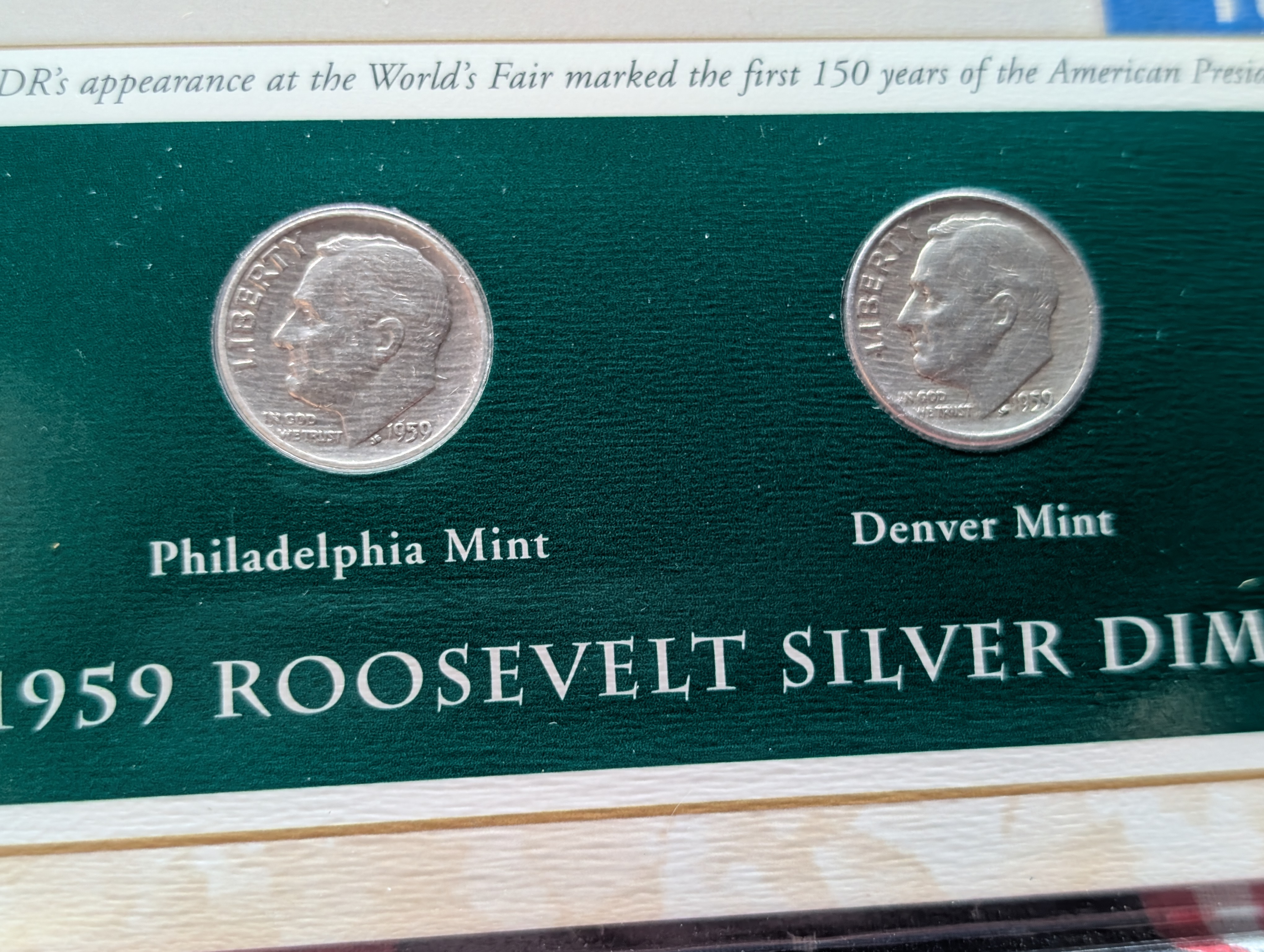 1959 P& D Silver Roosevelt Dimes with Stamp in Binder Sleeve Display - Both Are 90% Silver