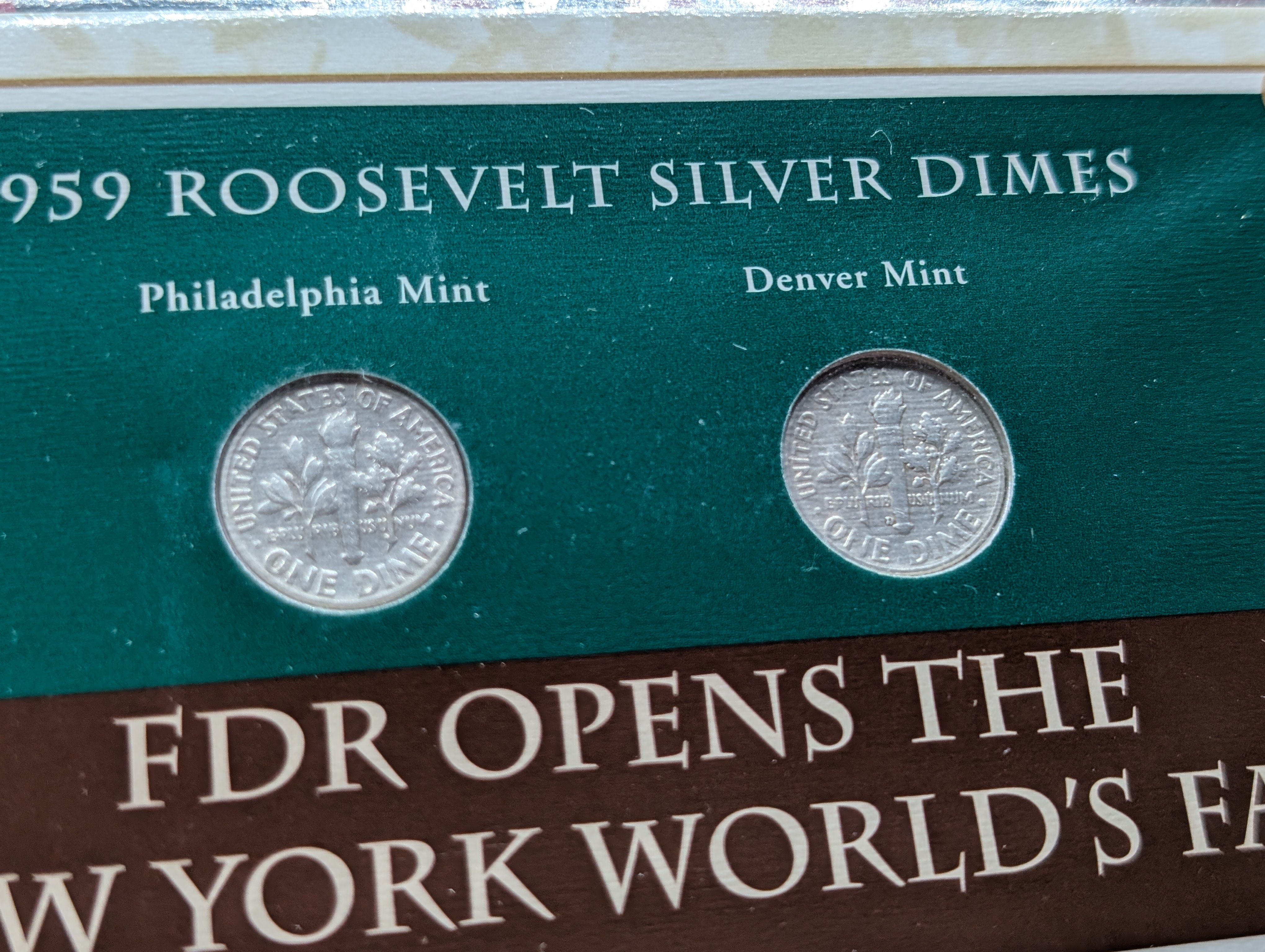 1959 P& D Silver Roosevelt Dimes with Stamp in Binder Sleeve Display - Both Are 90% Silver