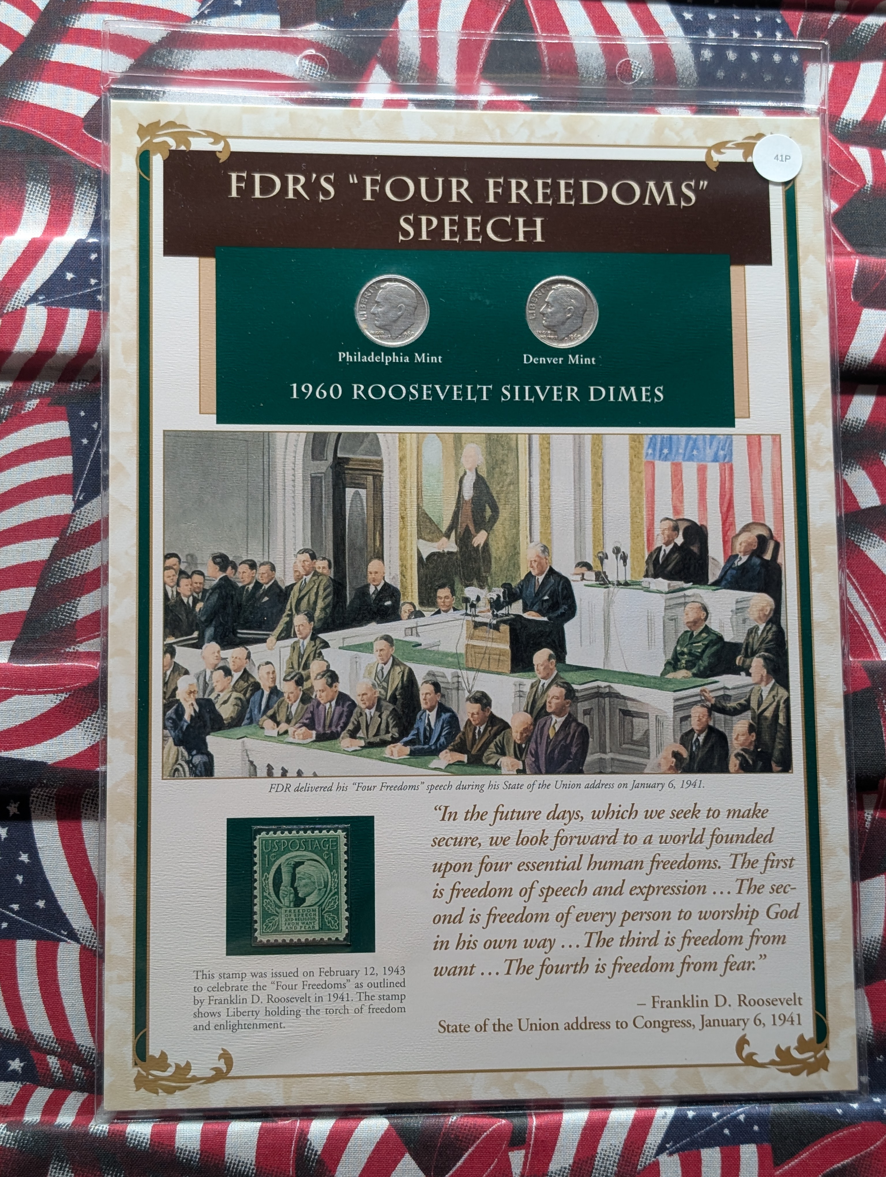 1960 P& D Silver Roosevelt Dimes with Stamp in Binder Sleeve Display - Both Are 90% Silver