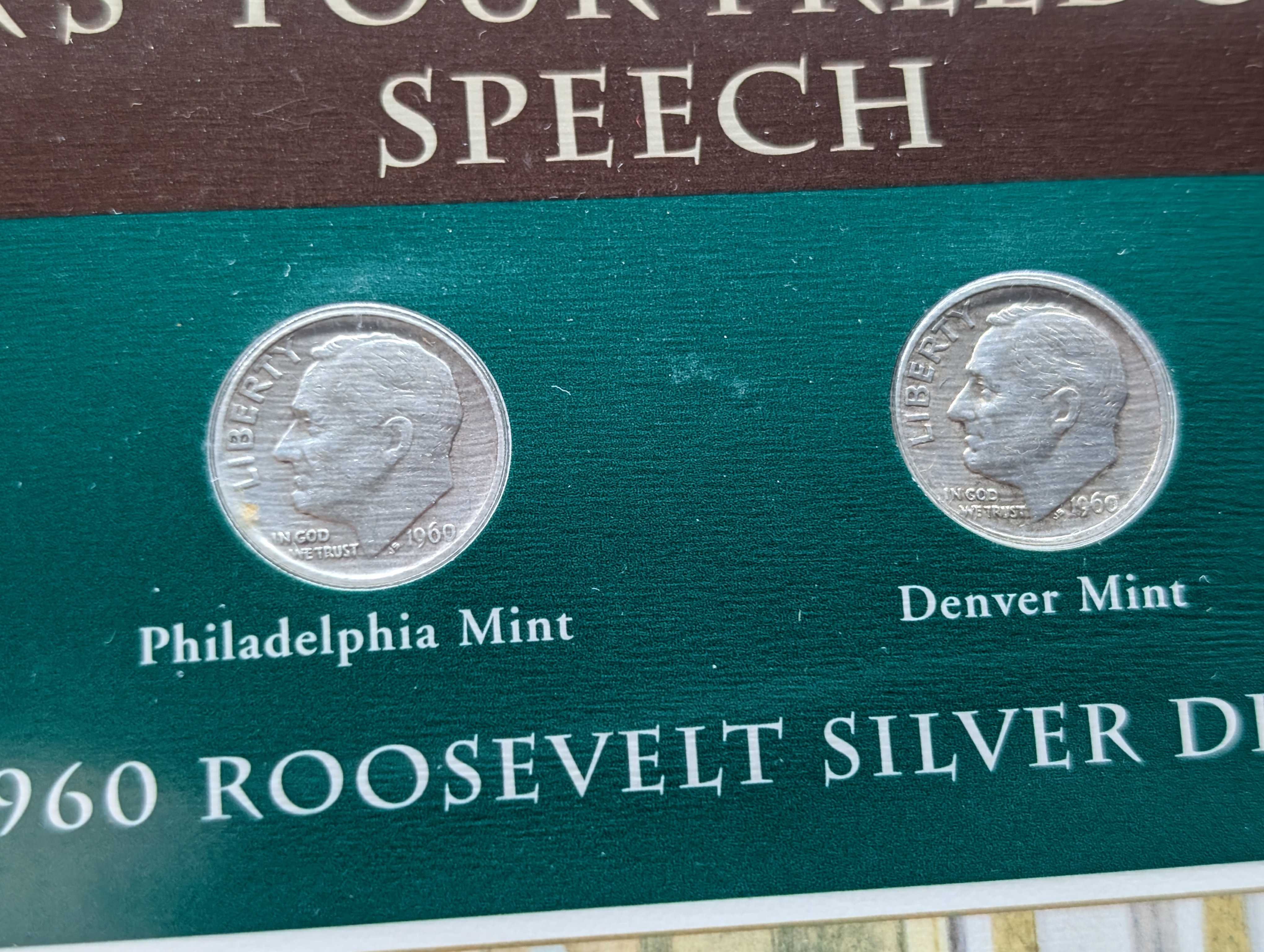 1960 P& D Silver Roosevelt Dimes with Stamp in Binder Sleeve Display - Both Are 90% Silver