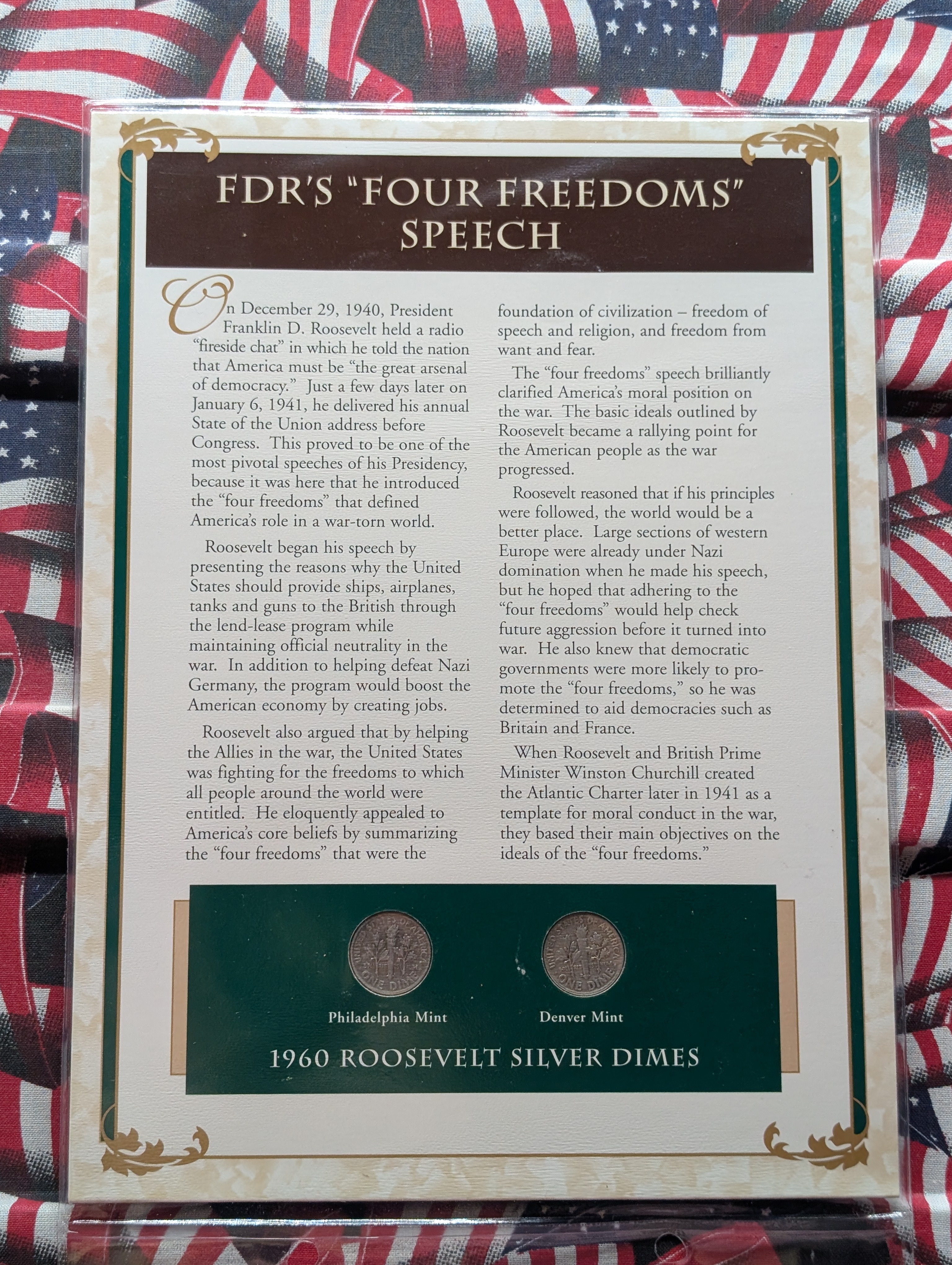 1960 P& D Silver Roosevelt Dimes with Stamp in Binder Sleeve Display - Both Are 90% Silver