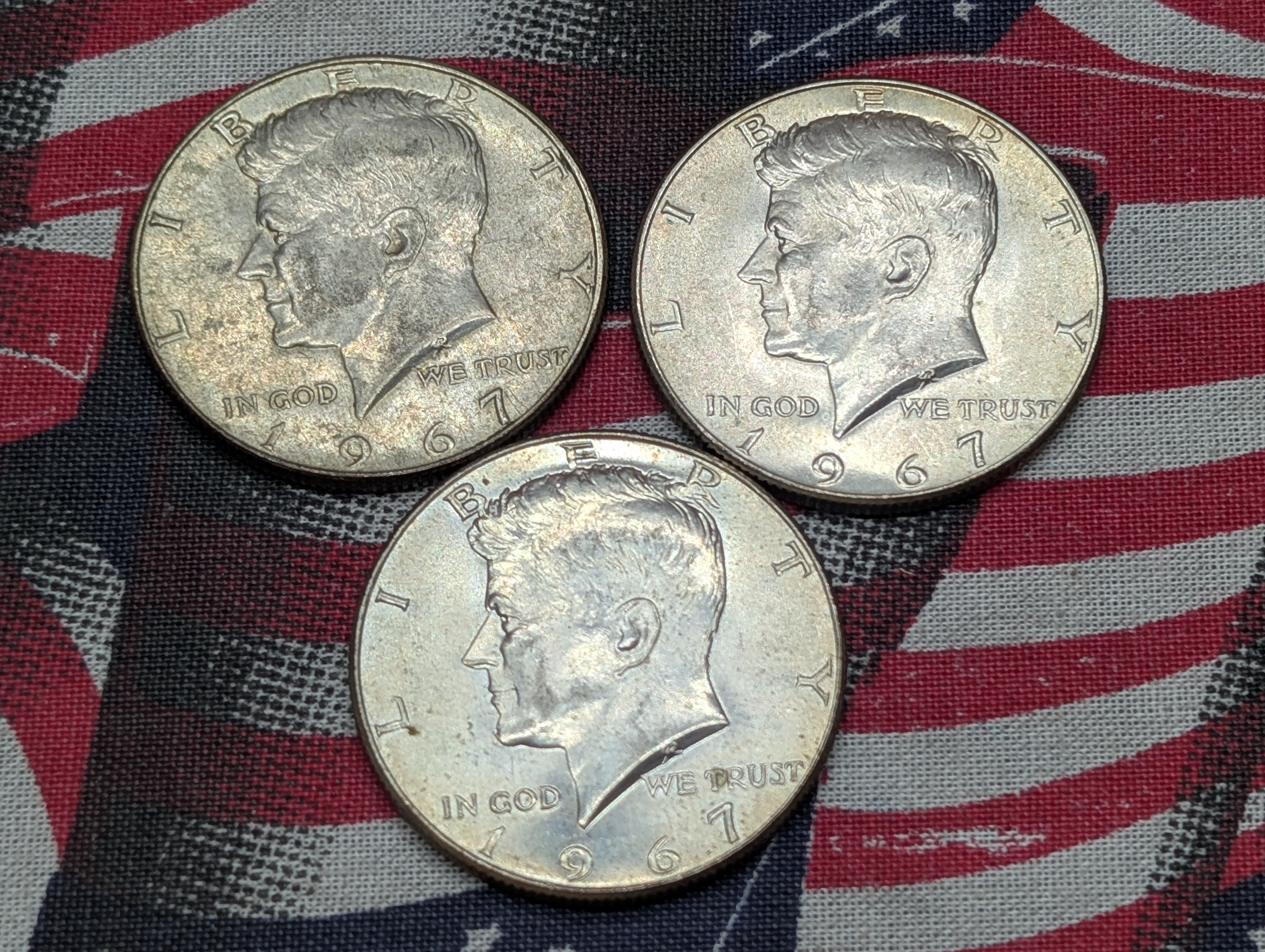 (3) 1967 40% Silver Kennedy Half Dollars