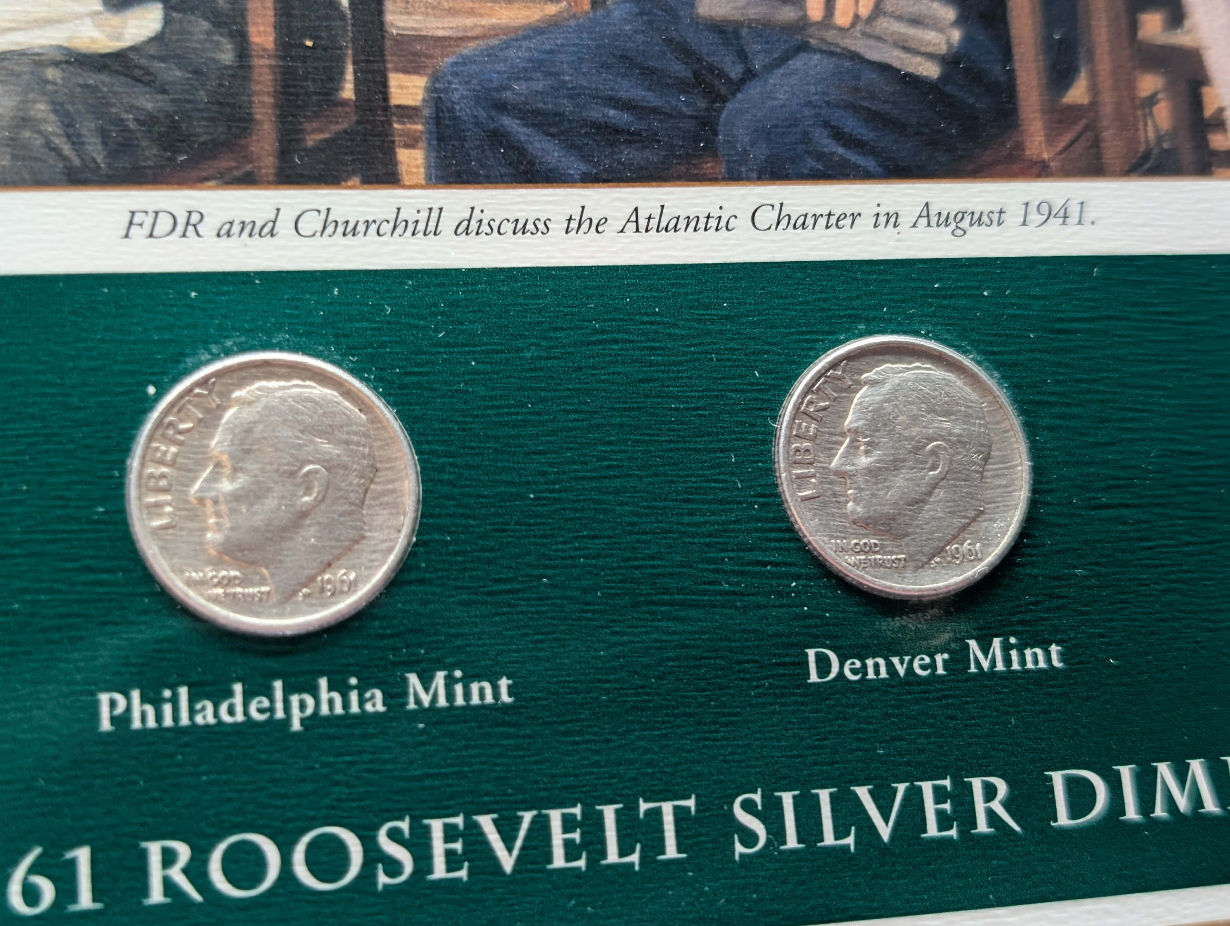 1961 P& D Silver Roosevelt Dimes with Stamp in Binder Sleeve Display - Both Are 90% Silver