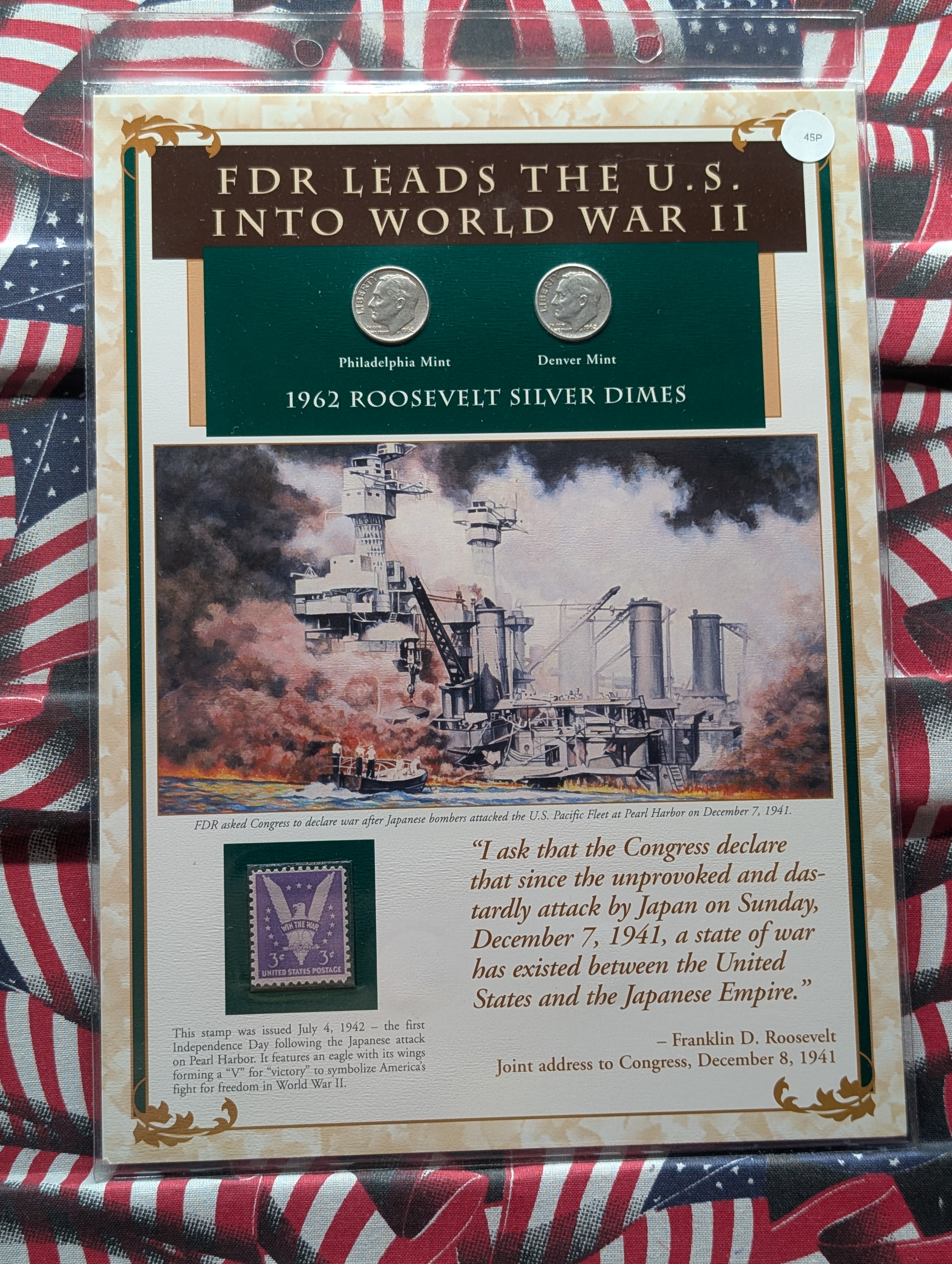 1962 P& D Silver Roosevelt Dimes with Stamp in Binder Sleeve Display - Both Are 90% Silver