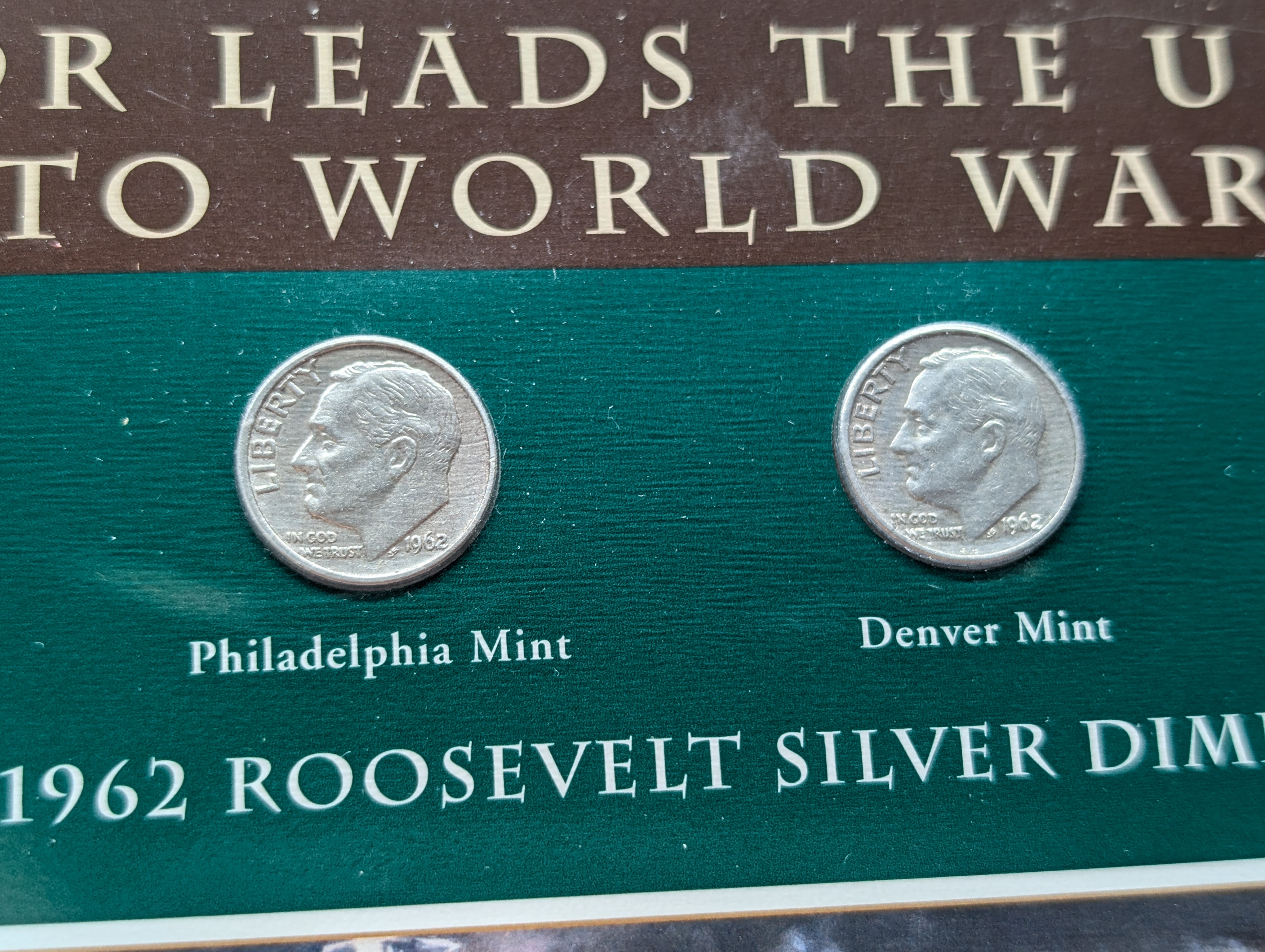 1962 P& D Silver Roosevelt Dimes with Stamp in Binder Sleeve Display - Both Are 90% Silver