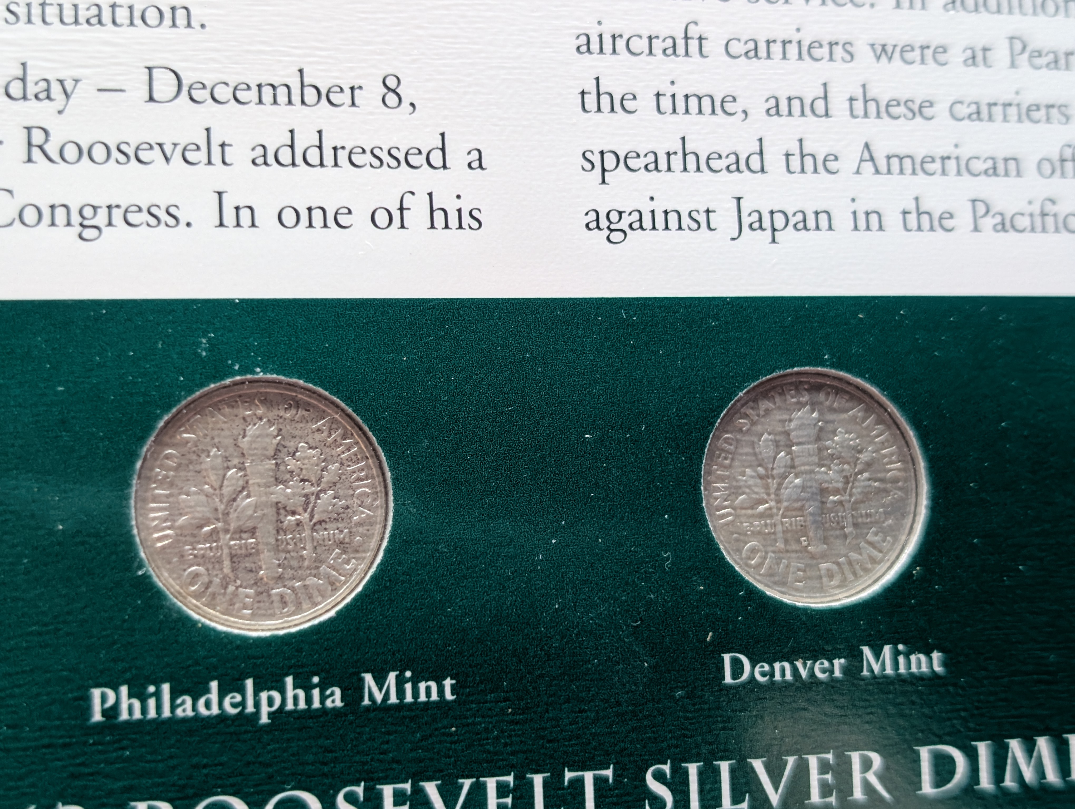1962 P& D Silver Roosevelt Dimes with Stamp in Binder Sleeve Display - Both Are 90% Silver