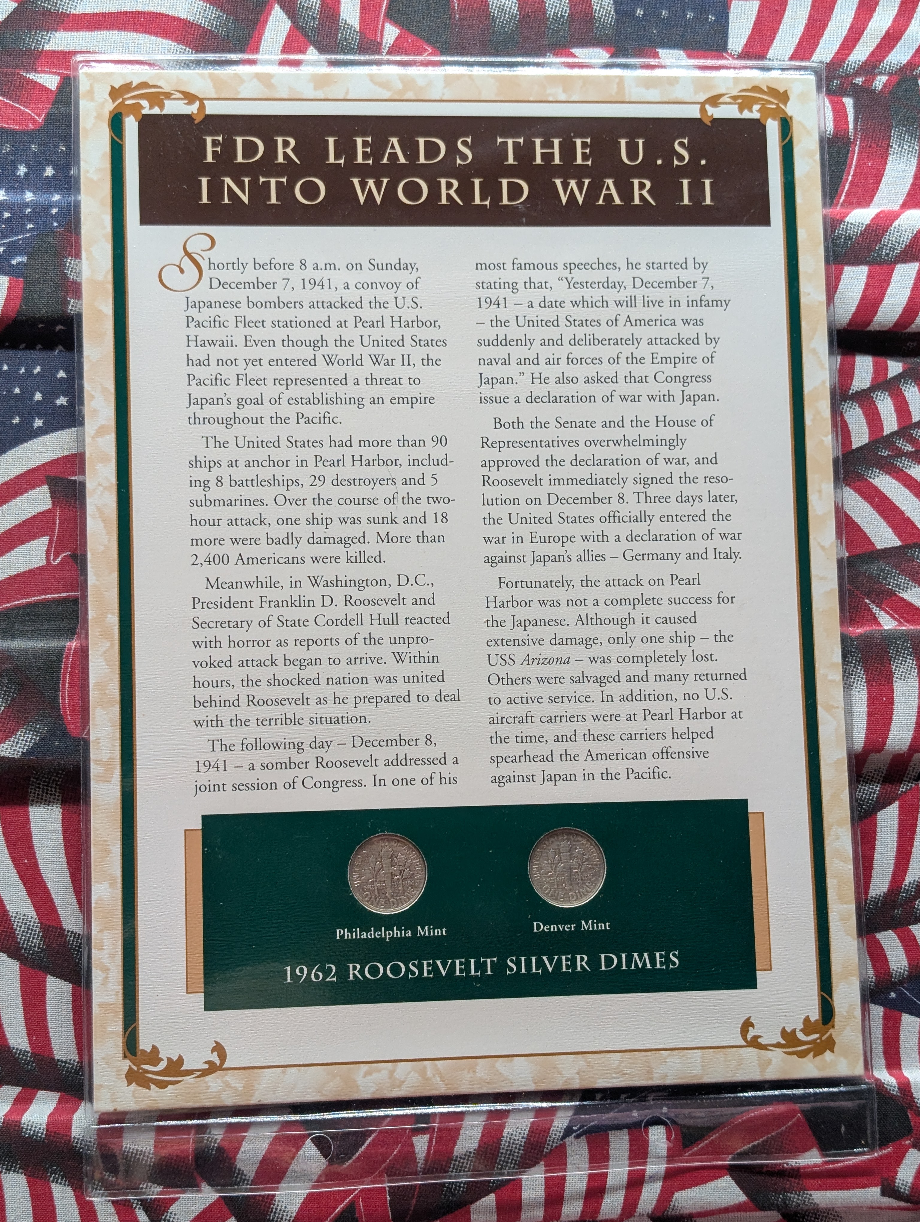 1962 P& D Silver Roosevelt Dimes with Stamp in Binder Sleeve Display - Both Are 90% Silver