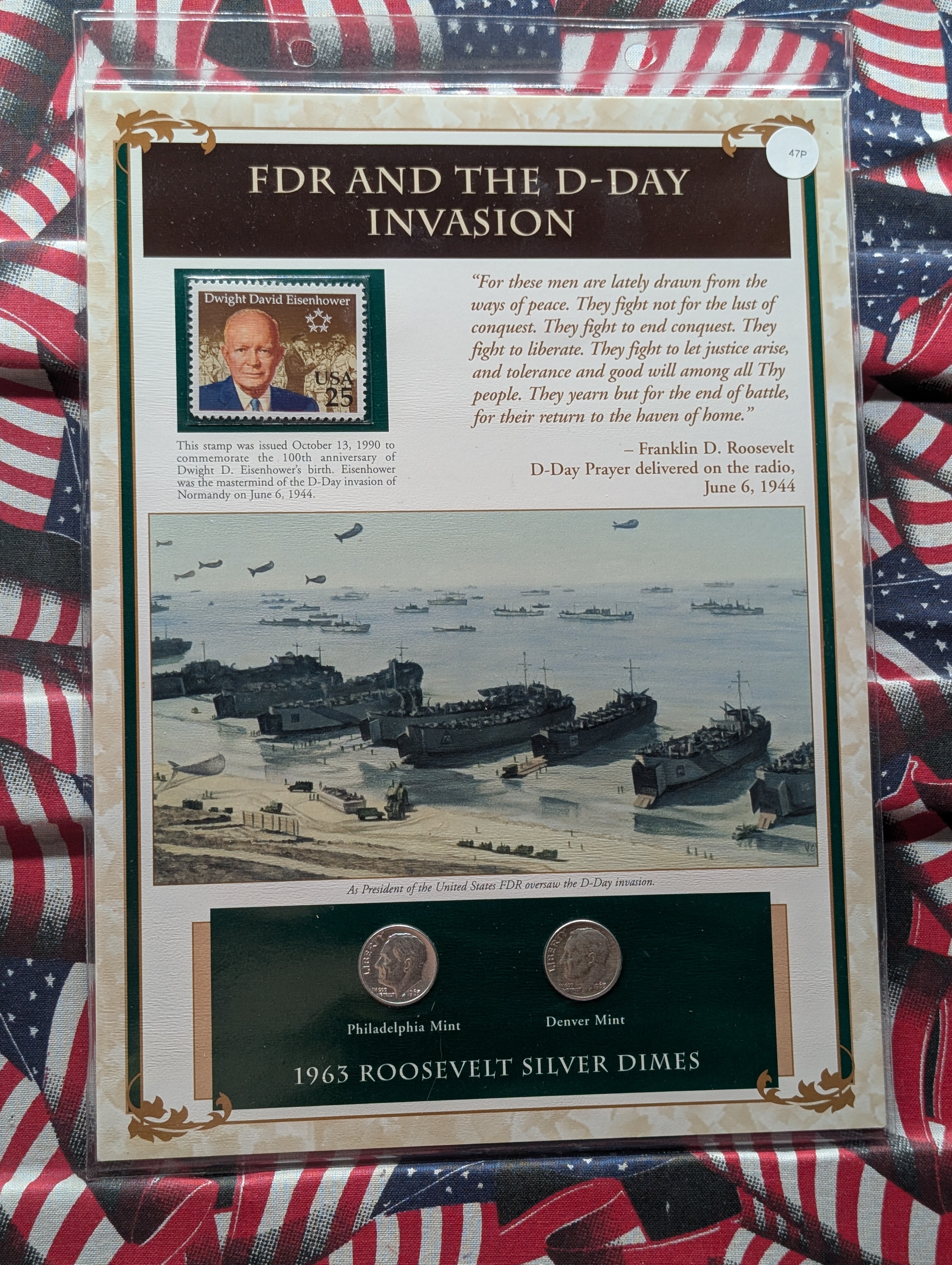 1963 P& D Silver Roosevelt Dimes with Stamp in Binder Sleeve Display - Both Are 90% Silver