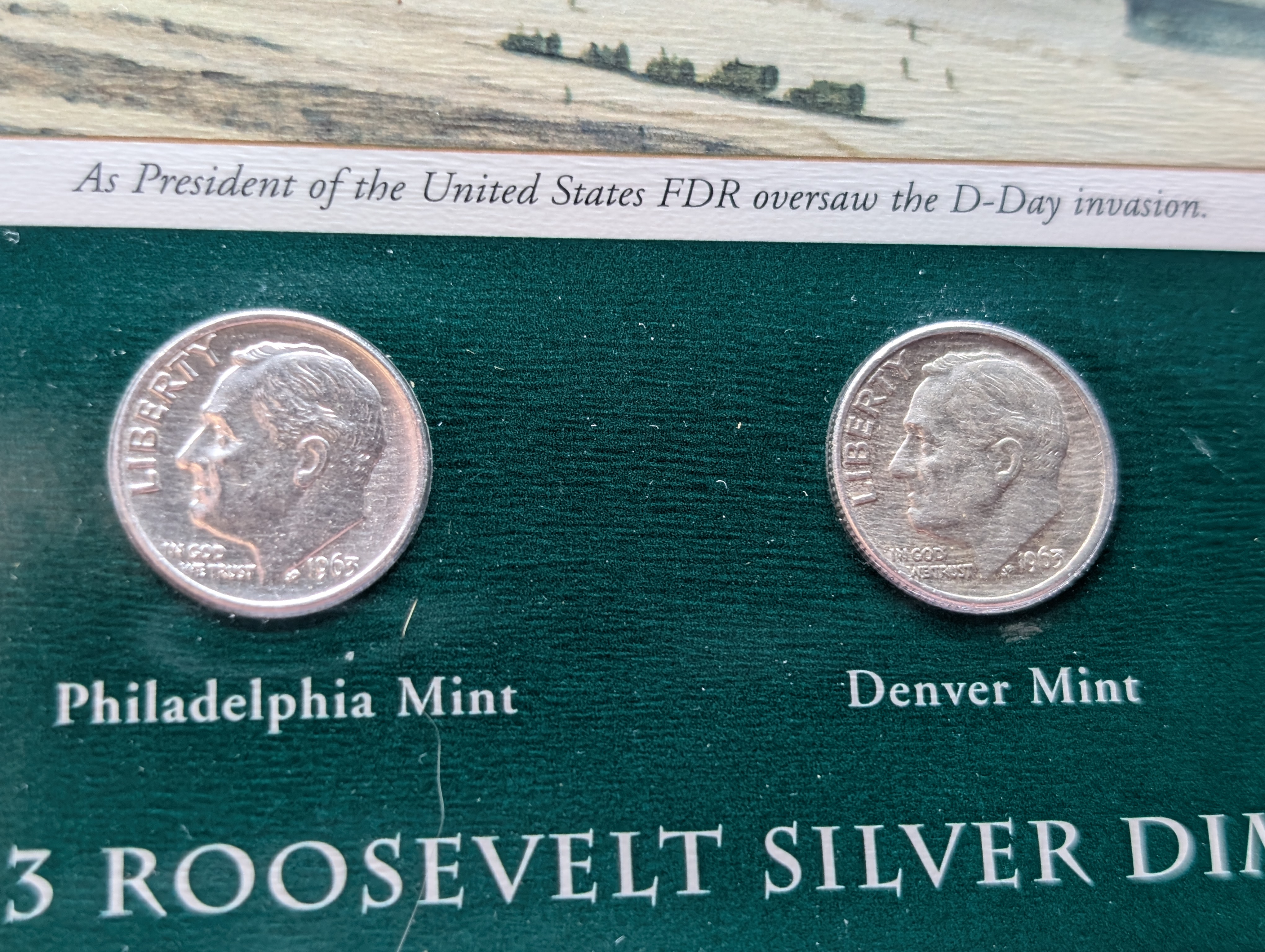 1963 P& D Silver Roosevelt Dimes with Stamp in Binder Sleeve Display - Both Are 90% Silver
