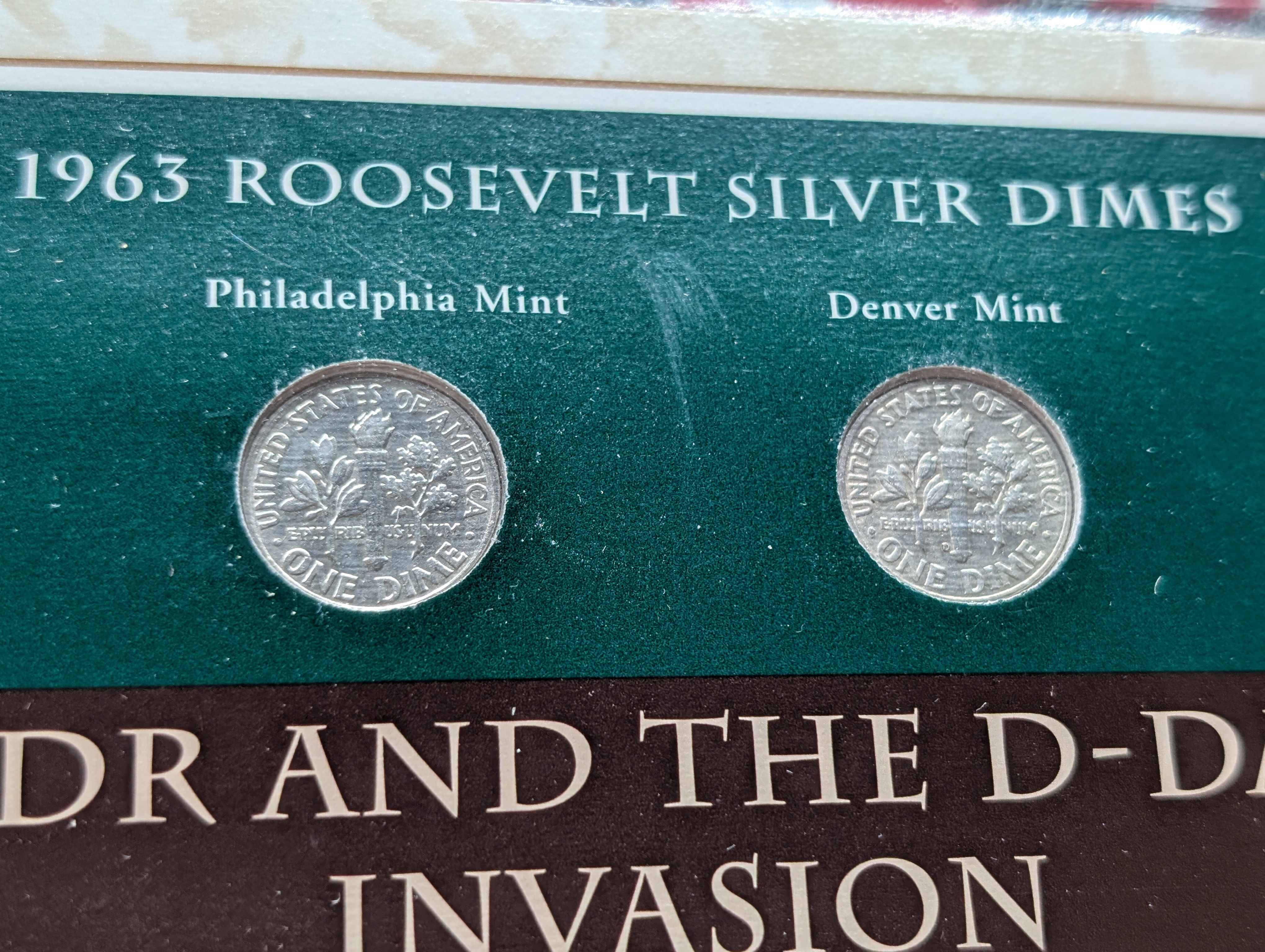 1963 P& D Silver Roosevelt Dimes with Stamp in Binder Sleeve Display - Both Are 90% Silver