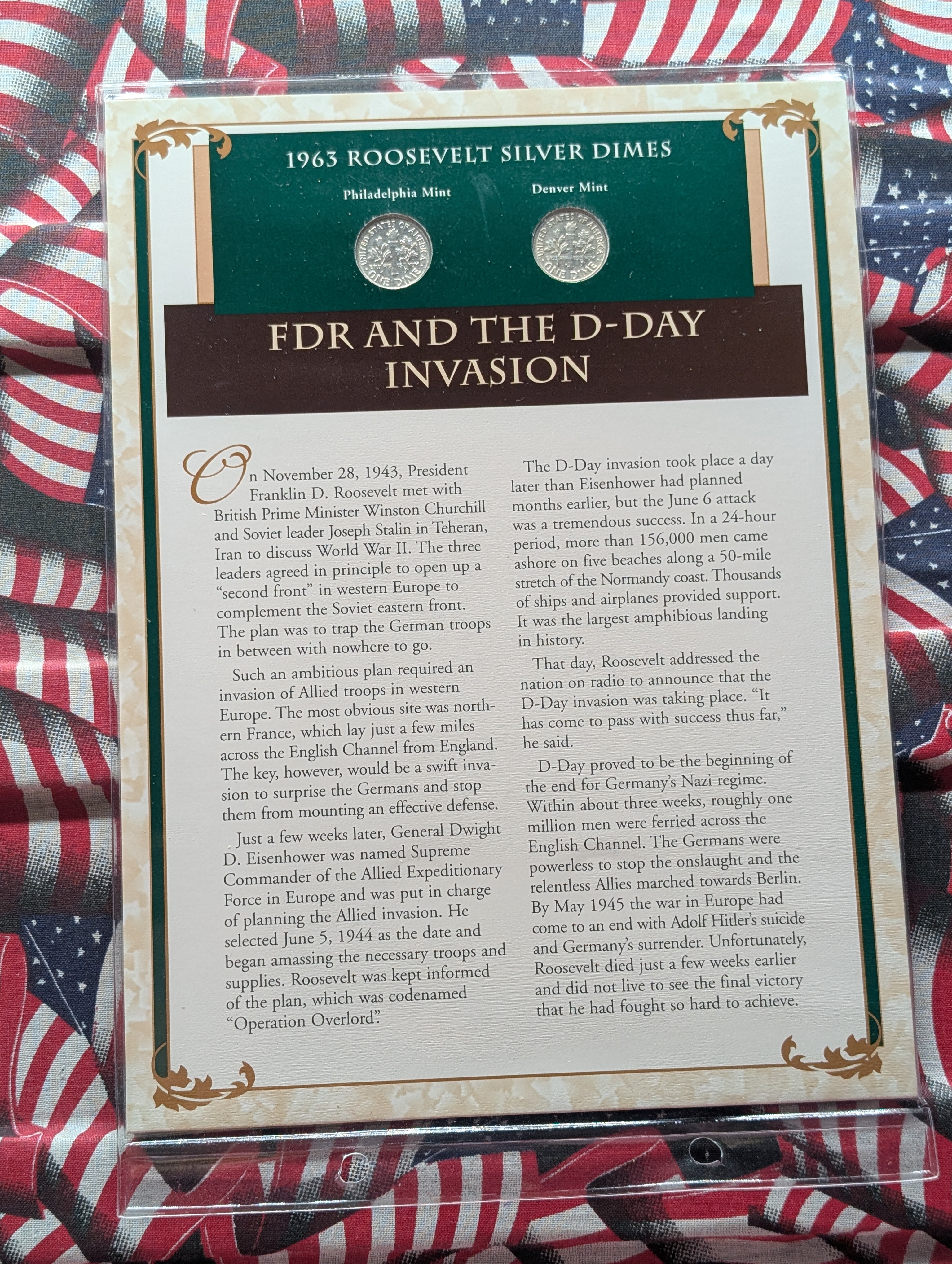 1963 P& D Silver Roosevelt Dimes with Stamp in Binder Sleeve Display - Both Are 90% Silver