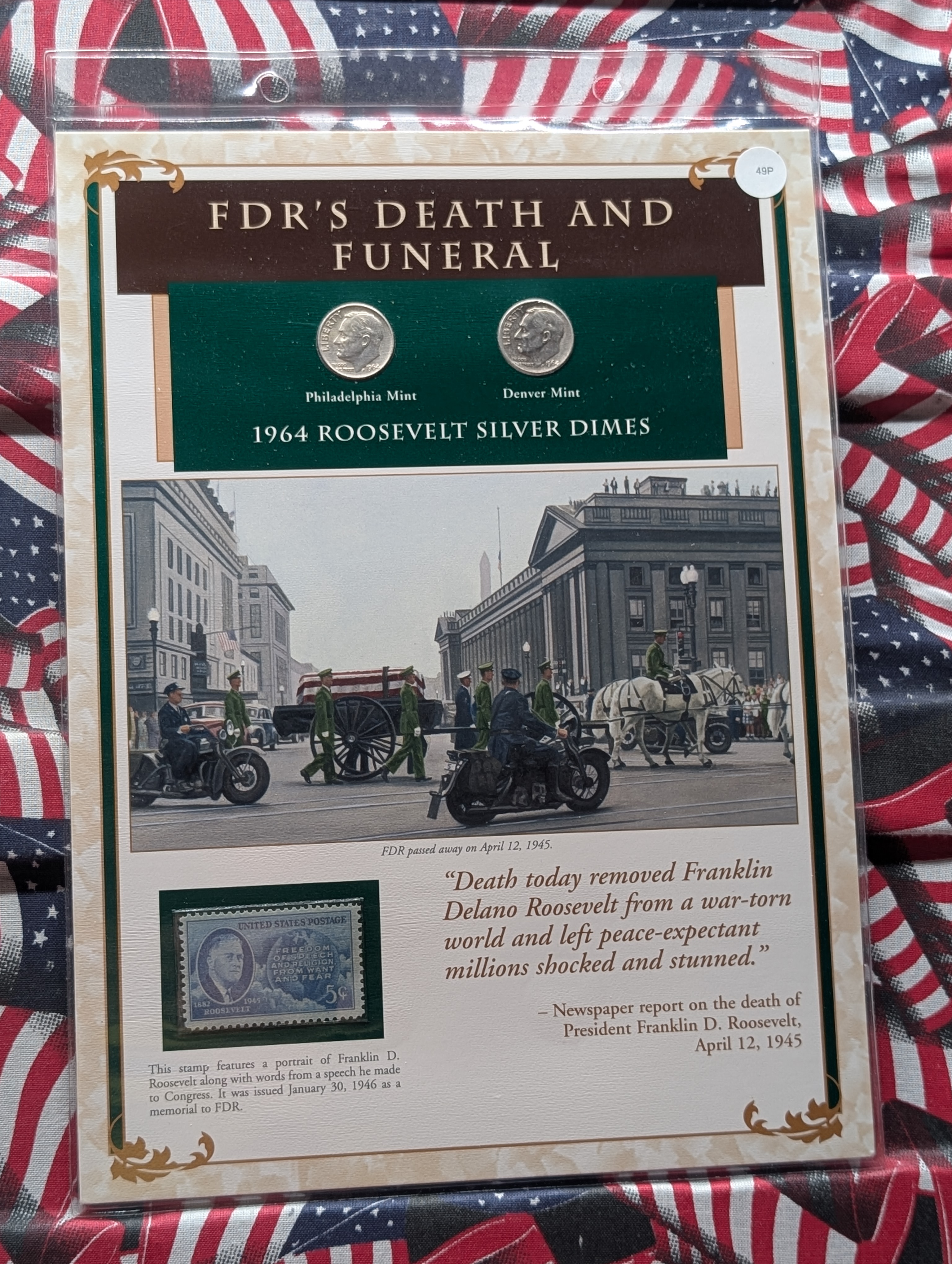 1964 P& D Silver Roosevelt Dimes with Stamp in Binder Sleeve Display - Both Are 90% Silver